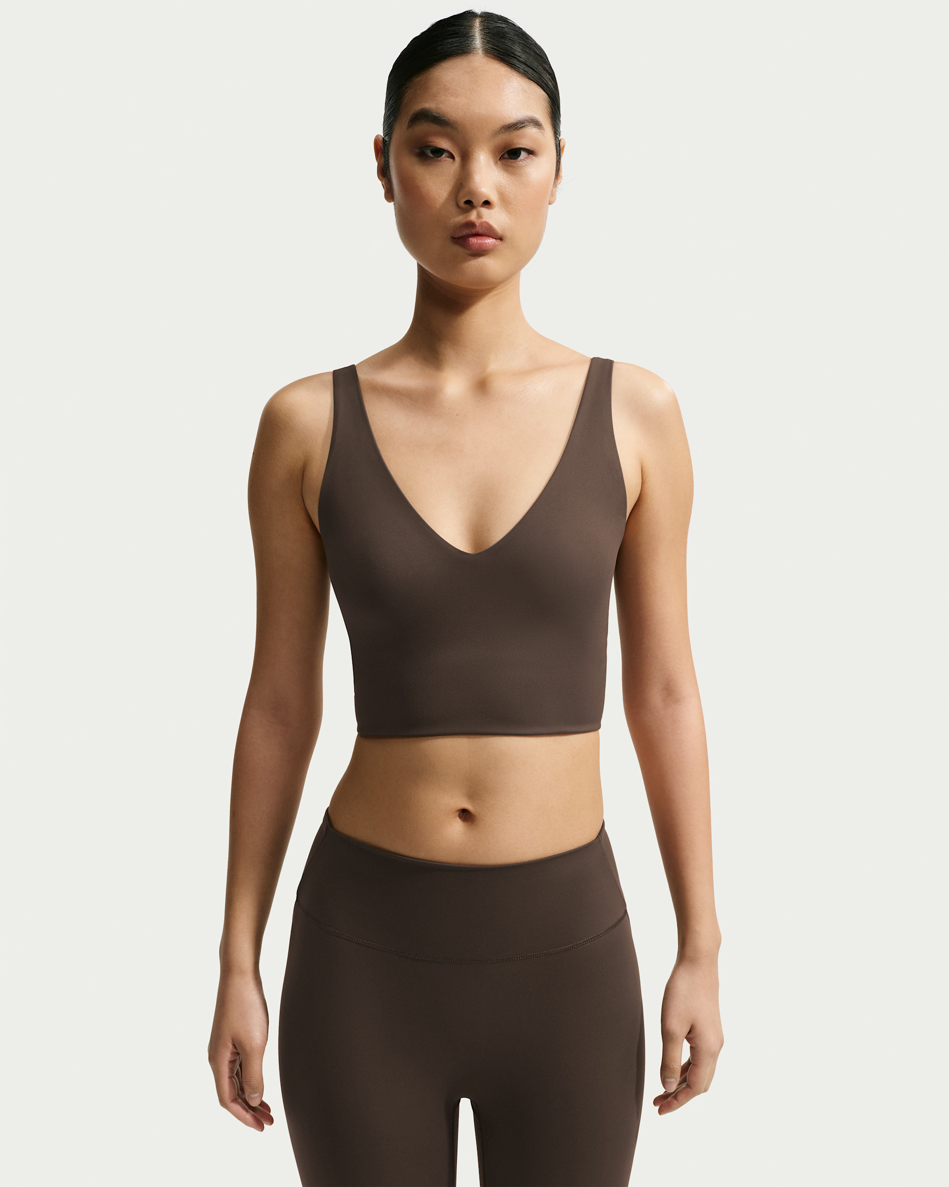NikeSKIMS Matte Women's V-Neck Long-Line Bra - NSKM Dark Sepia/NSKM Dark Sepia