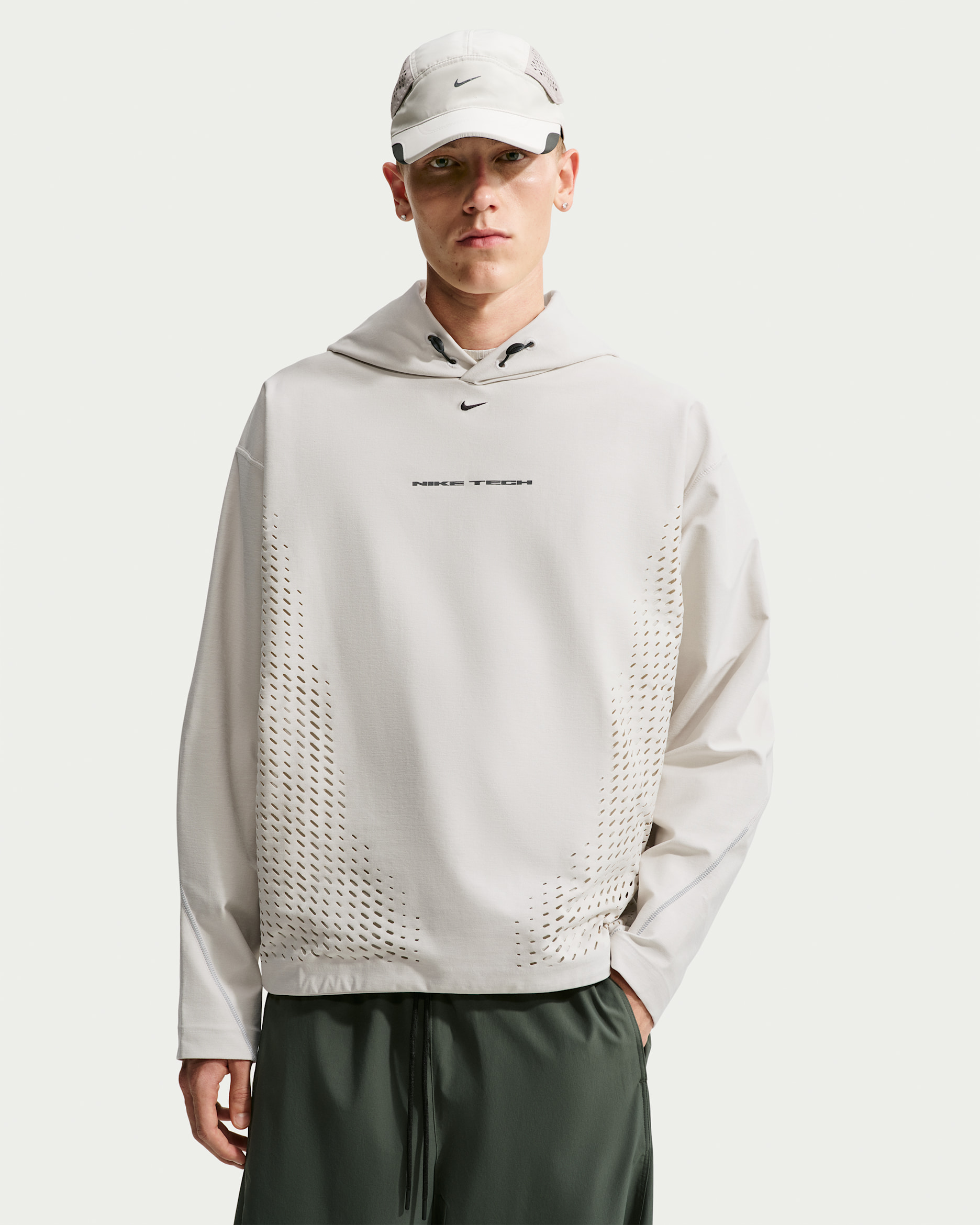 Sweat à capuche Dri-FIT en maille Shori Nike Tech pour homme - Light Bone/Noir