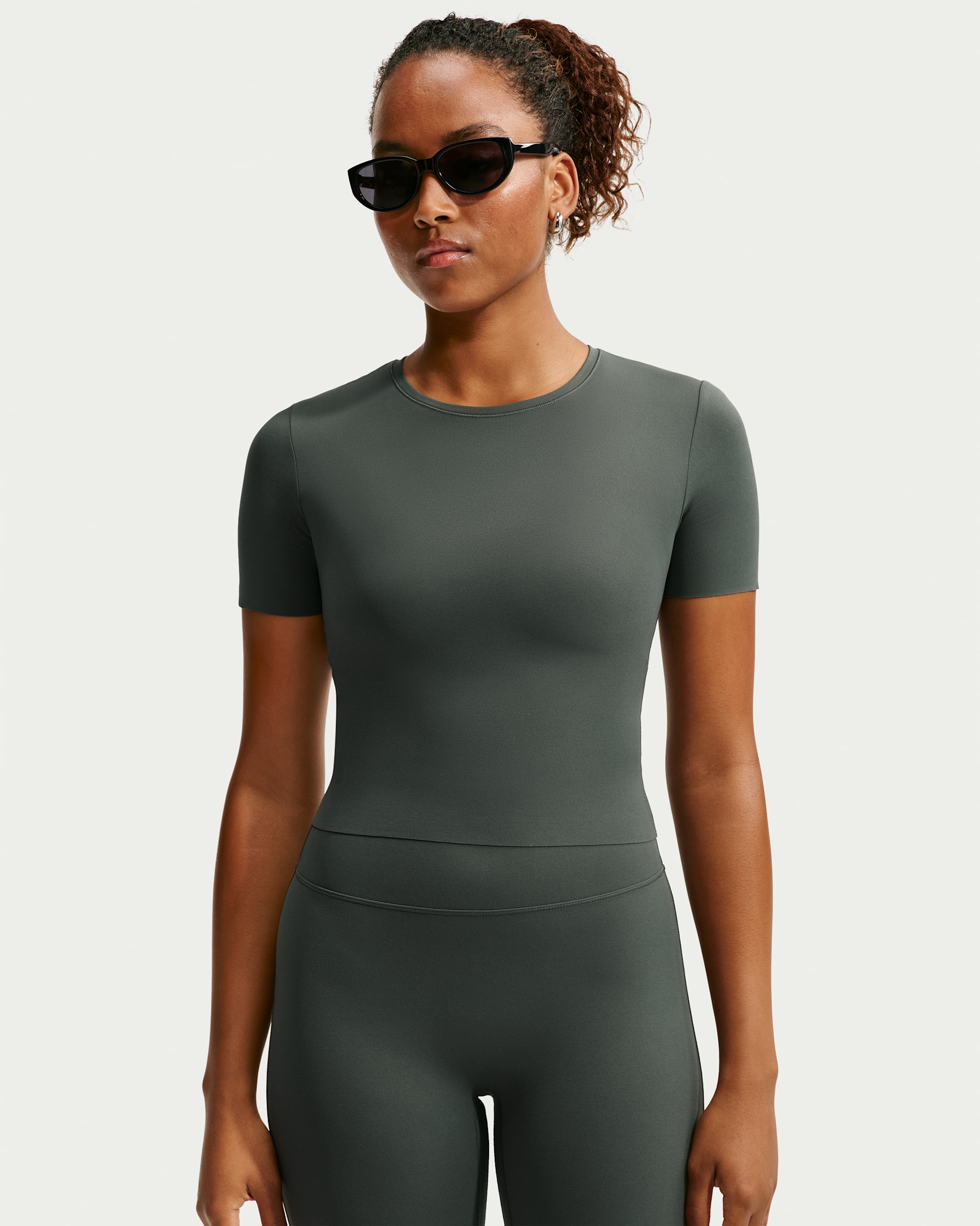 Nike Zenvy Women's Dri-FIT Short-Sleeve Top - Camo Green/White