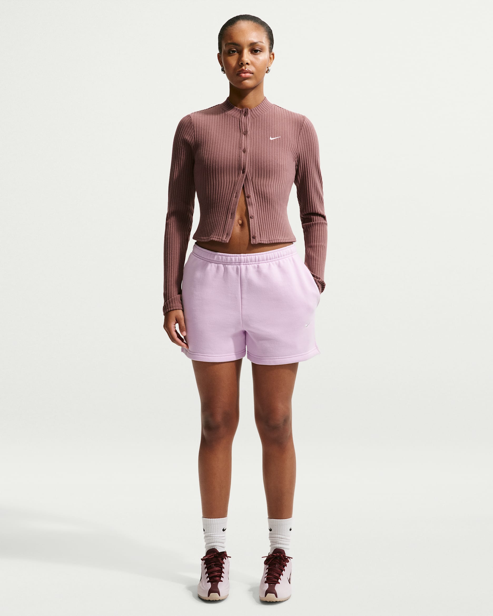 Nike Studio Fleece Medium Weight Women's Mid-Rise Shorts - Bleached Lilac/Sail
