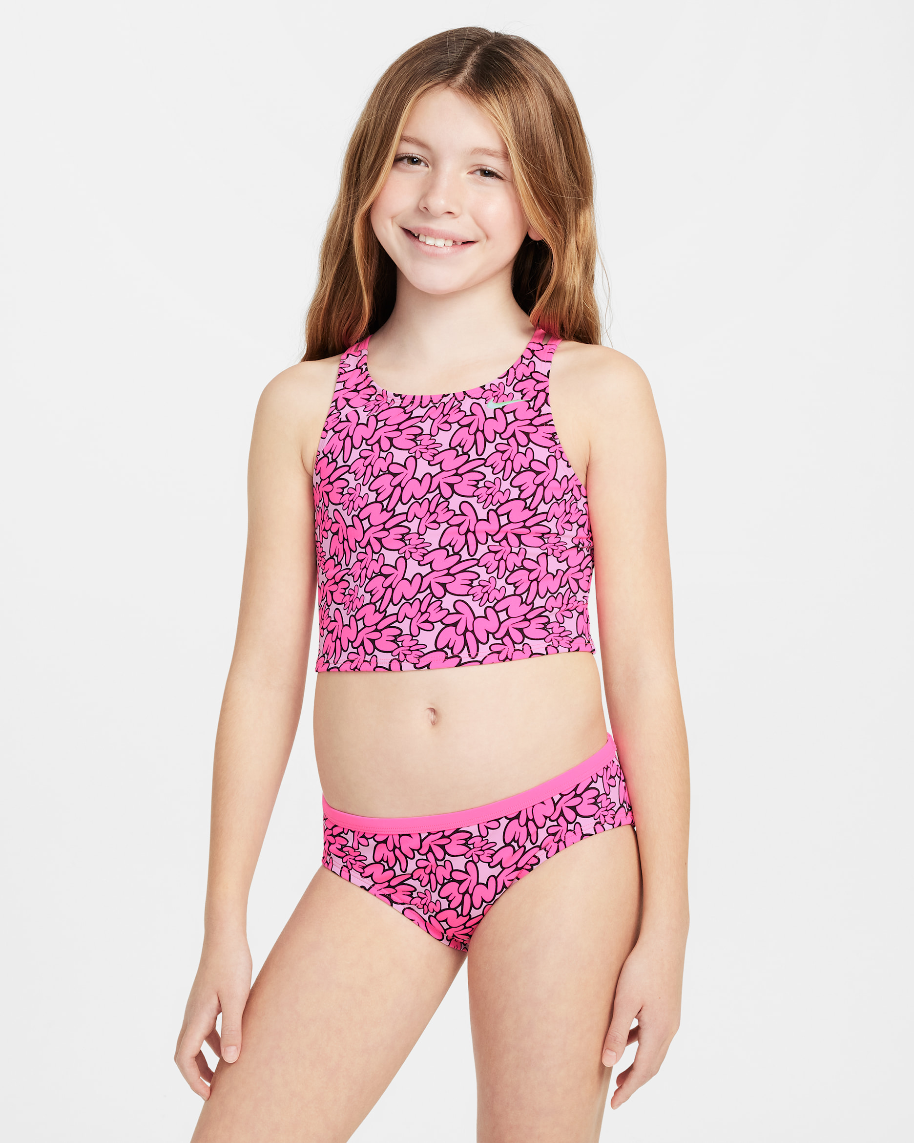 Conjunto de midkini con tirantes cruzados para niña talla grande Nike Swim - Hiperrosa