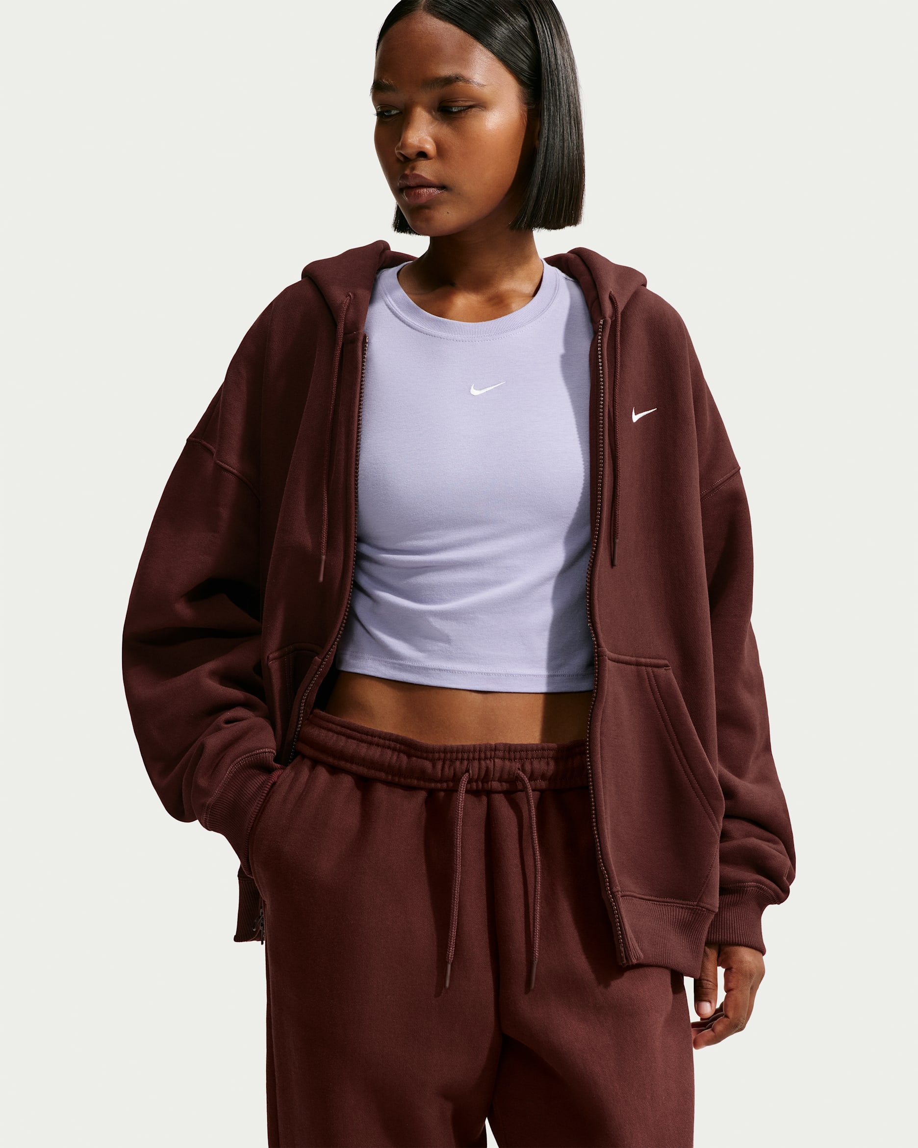 Nike Studio Fleece Heavyweight Sudadera con capucha, cremallera completa y ajuste oversize - Mujer - Mystic Dates/Sail