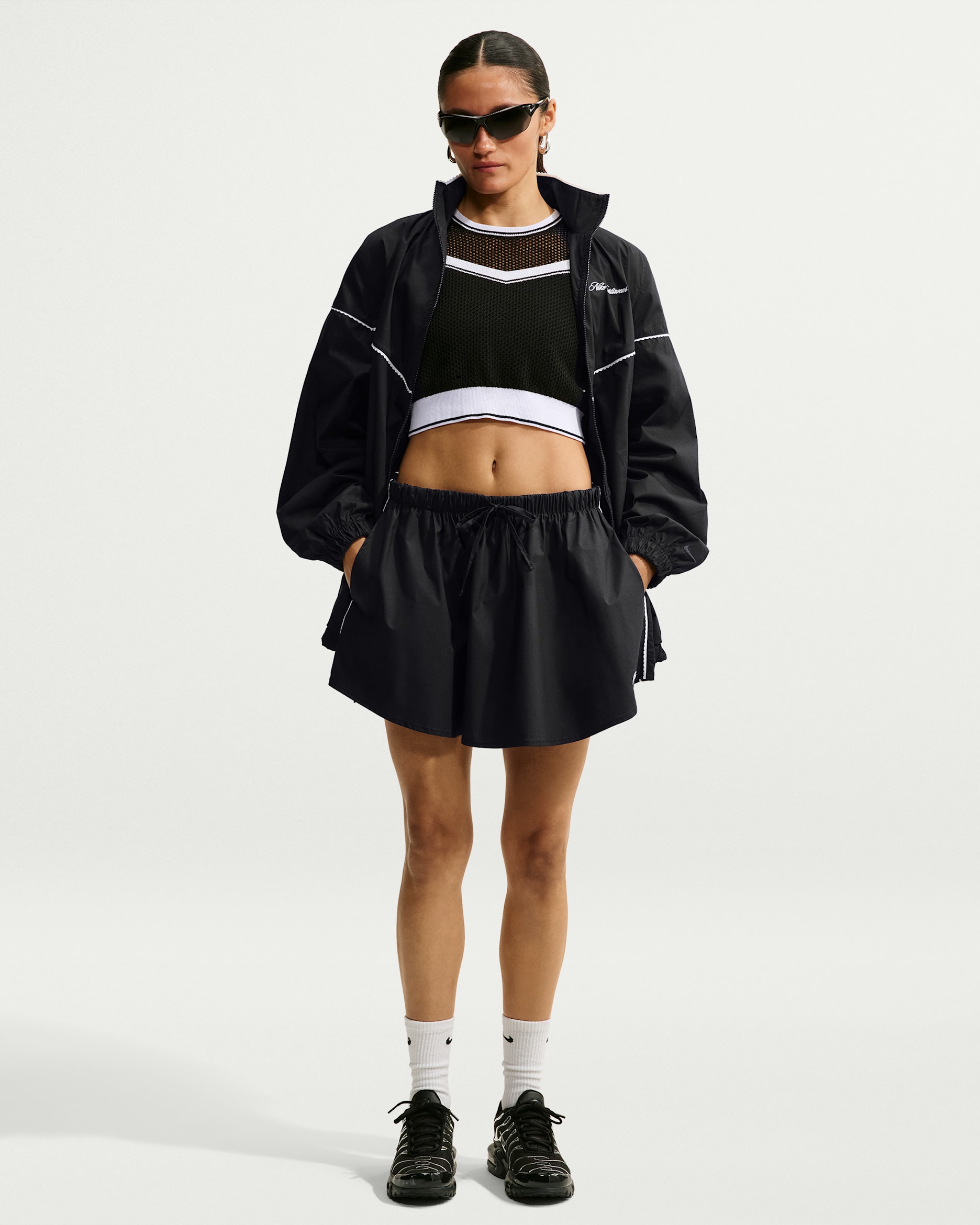 Nike Sportswear Women's Mid-Rise Scalloped-Trim Poplin Skirt - Black/Sail/Sail