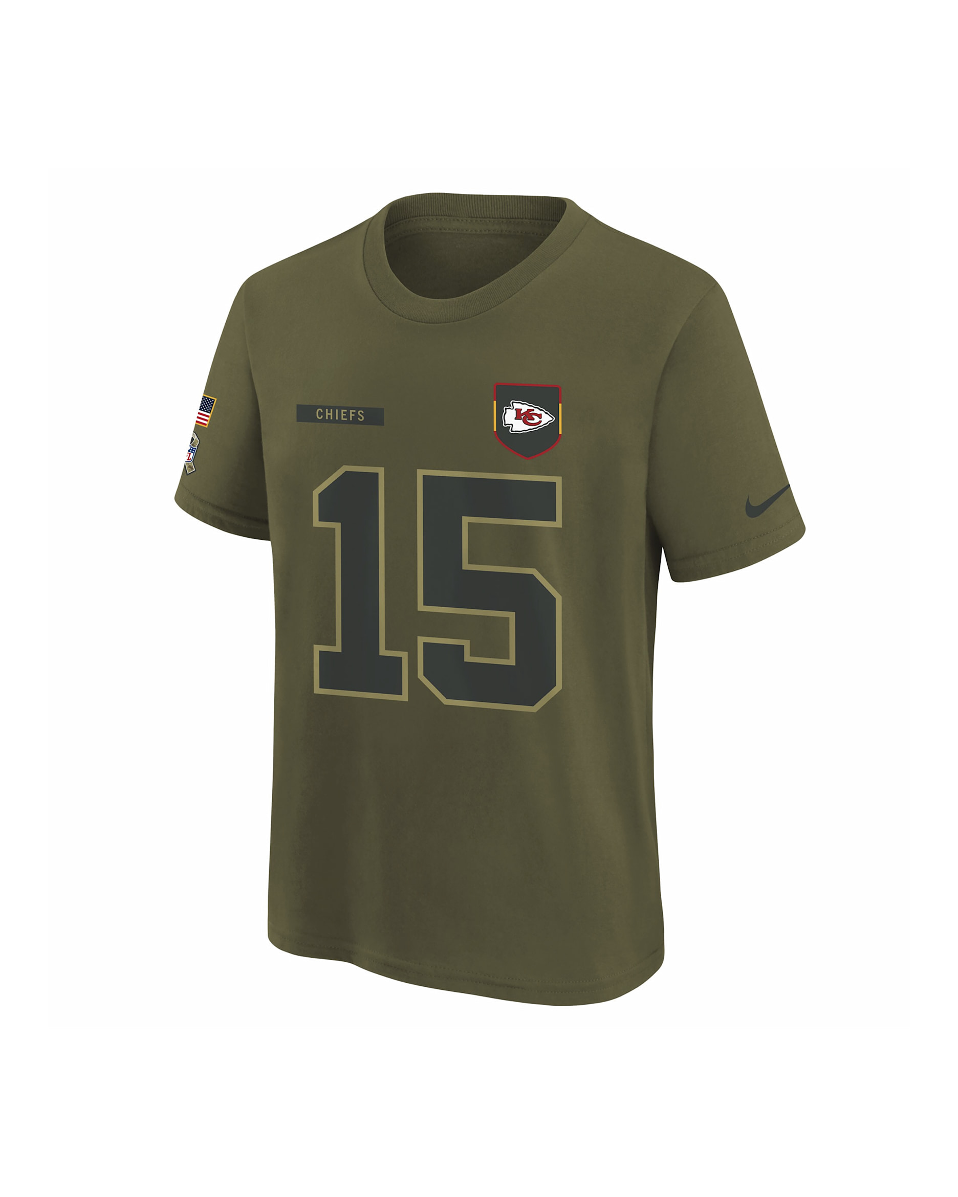 Patrick Mahomes Kansas City Chiefs Salute to Service Big Kids’ Nike NFL T-Shirt - Olive