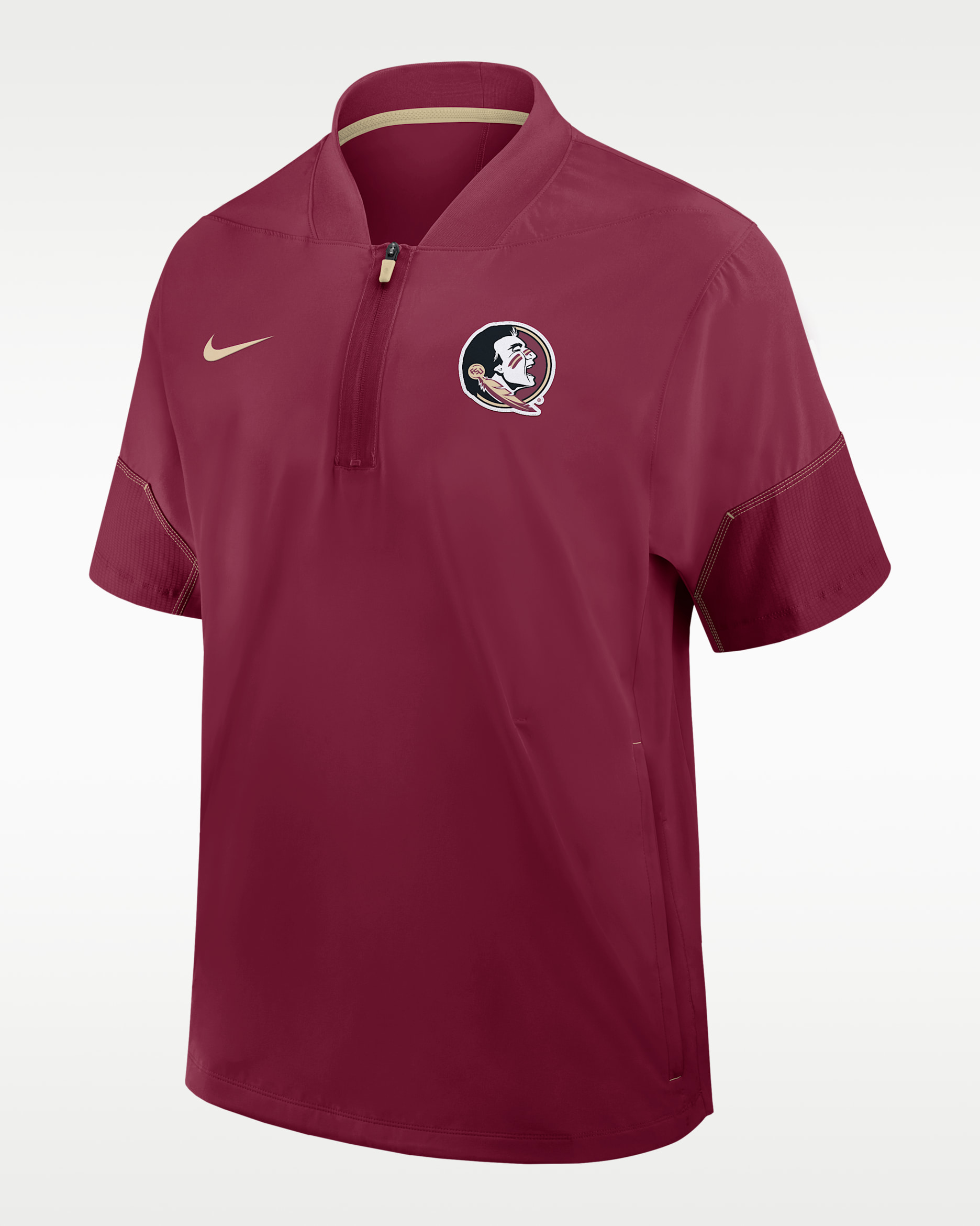 Florida State Sideline Coach Men's Nike College 1/2-Zip Short-Sleeve Hooded Jacket - Team Maroon/Team Gold