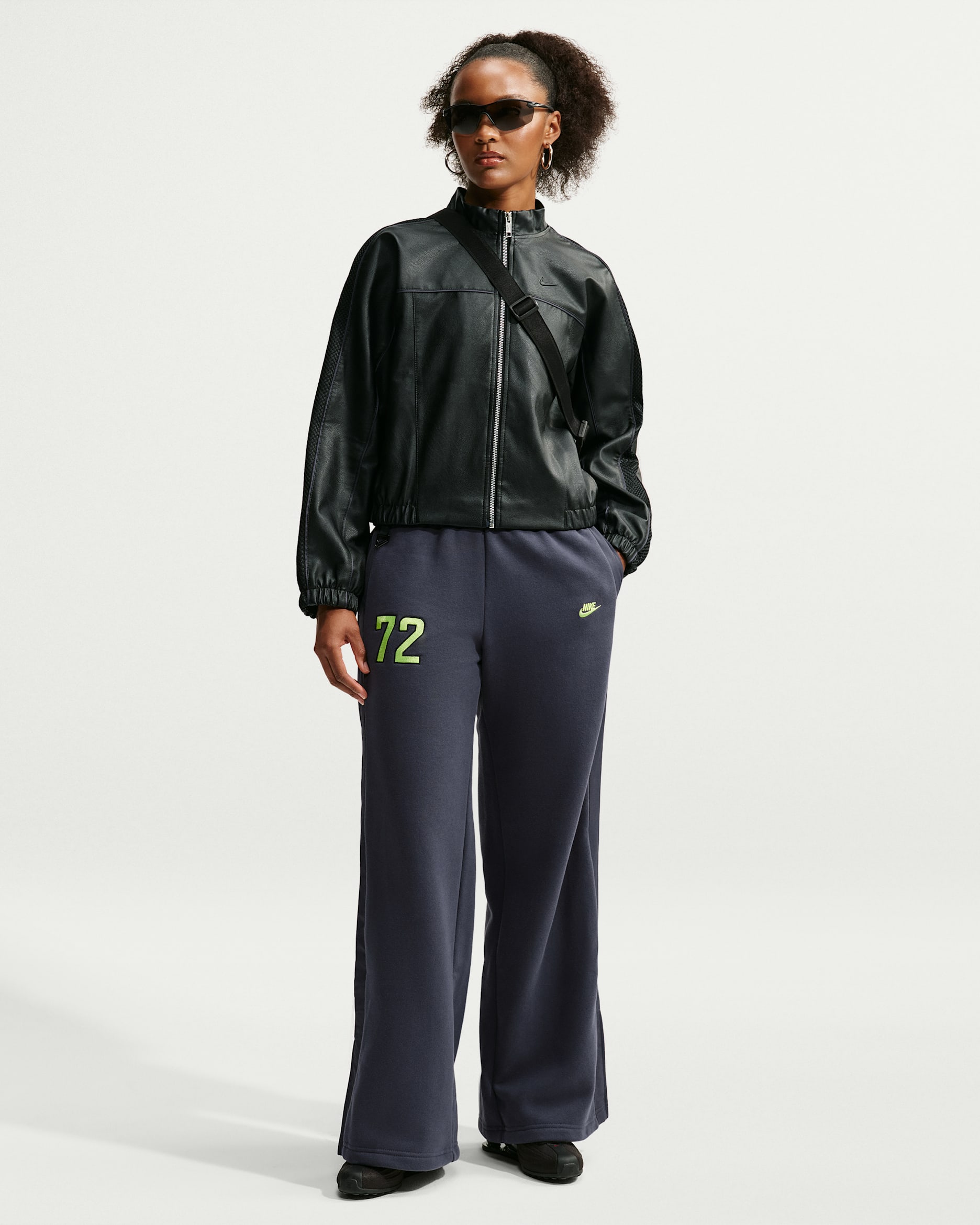 Nike Studio Fleece Medium Weight Women's Mid-Rise Wide-Leg Pants - Gridiron/Lemon Venom