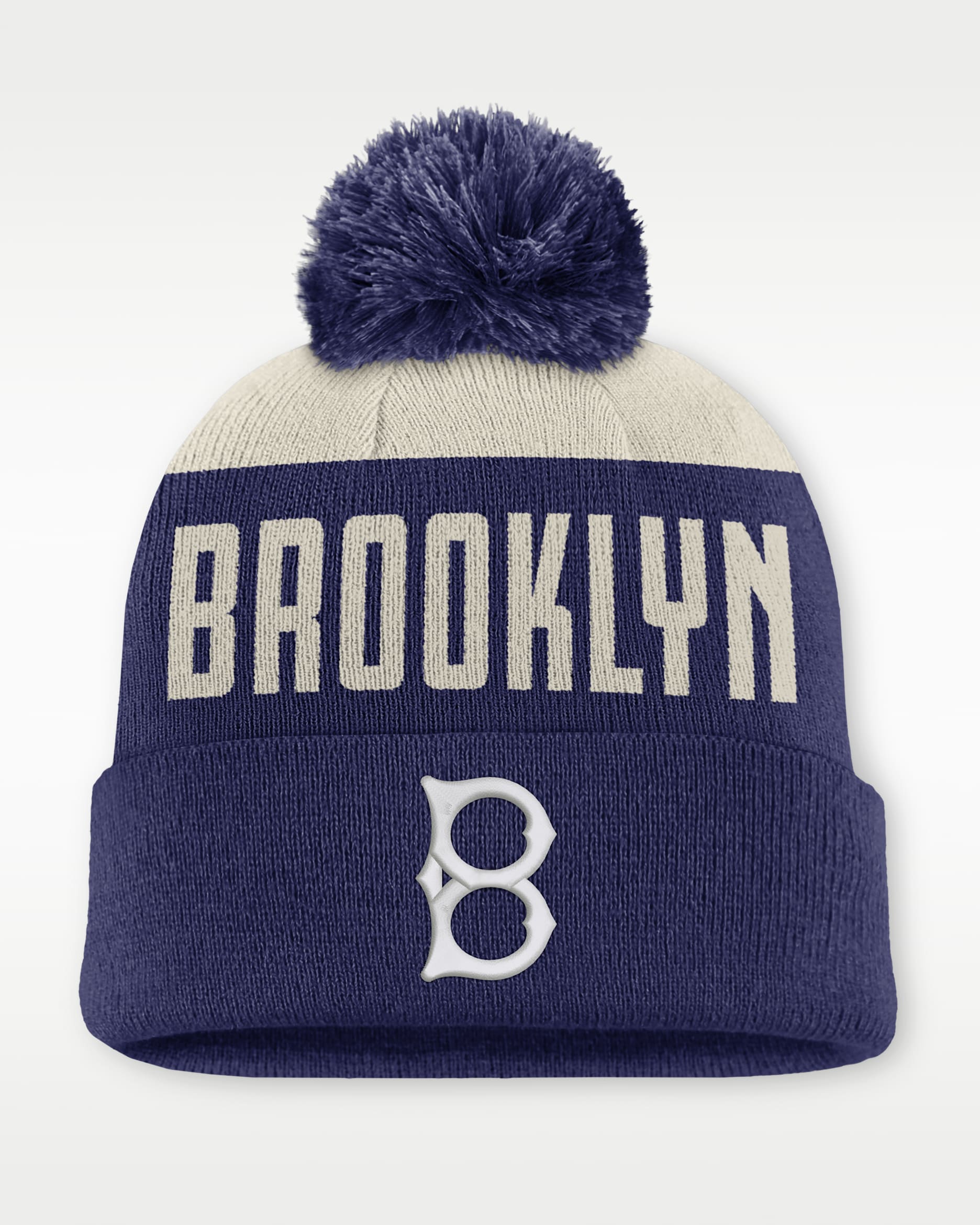 Gorro con dobladillo y pompón Nike de la MLB para hombre Brooklyn Dodgers Cooperstown Peak - Blanco/Azul
