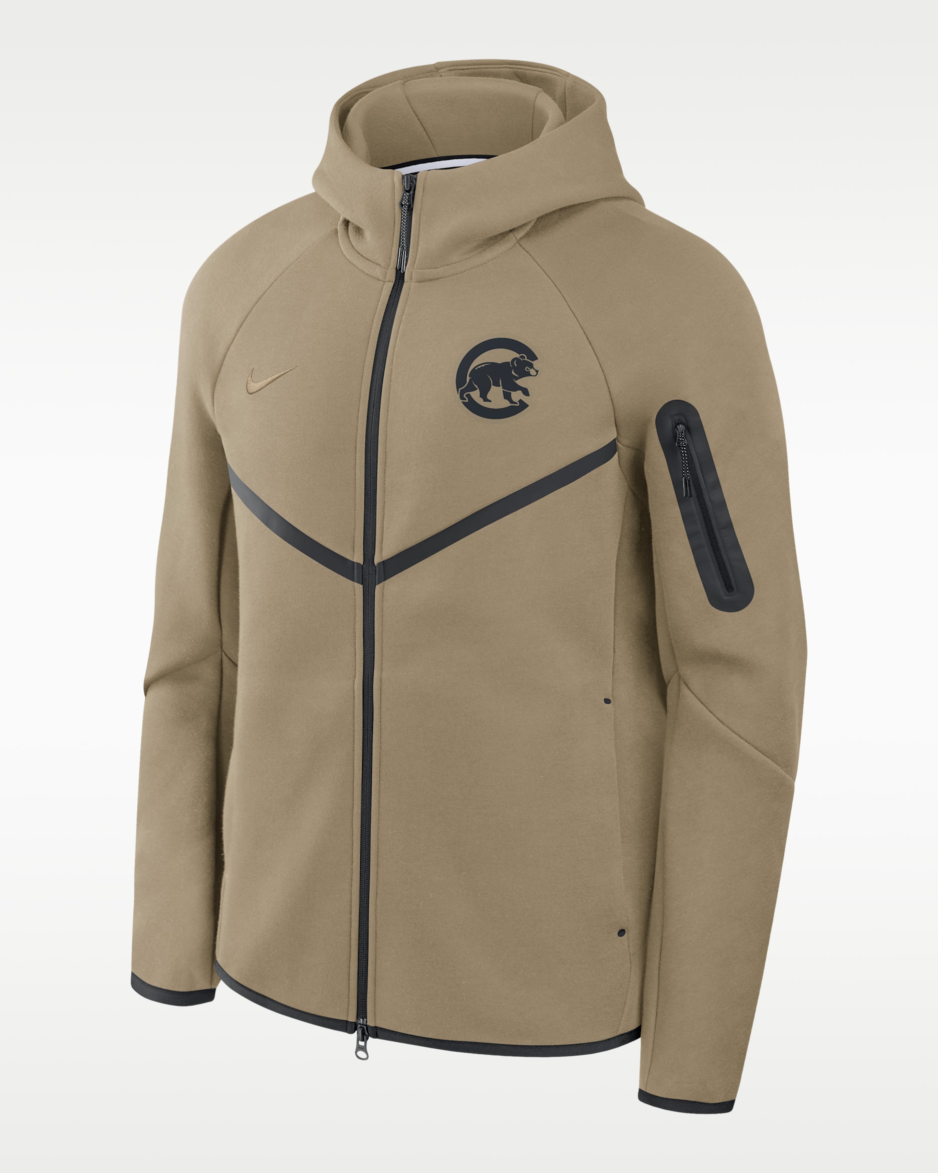 Chicago Cubs Tech Fleece Windrunner Men's Nike MLB Full-Zip Hooded Jacket - Neutral Olive