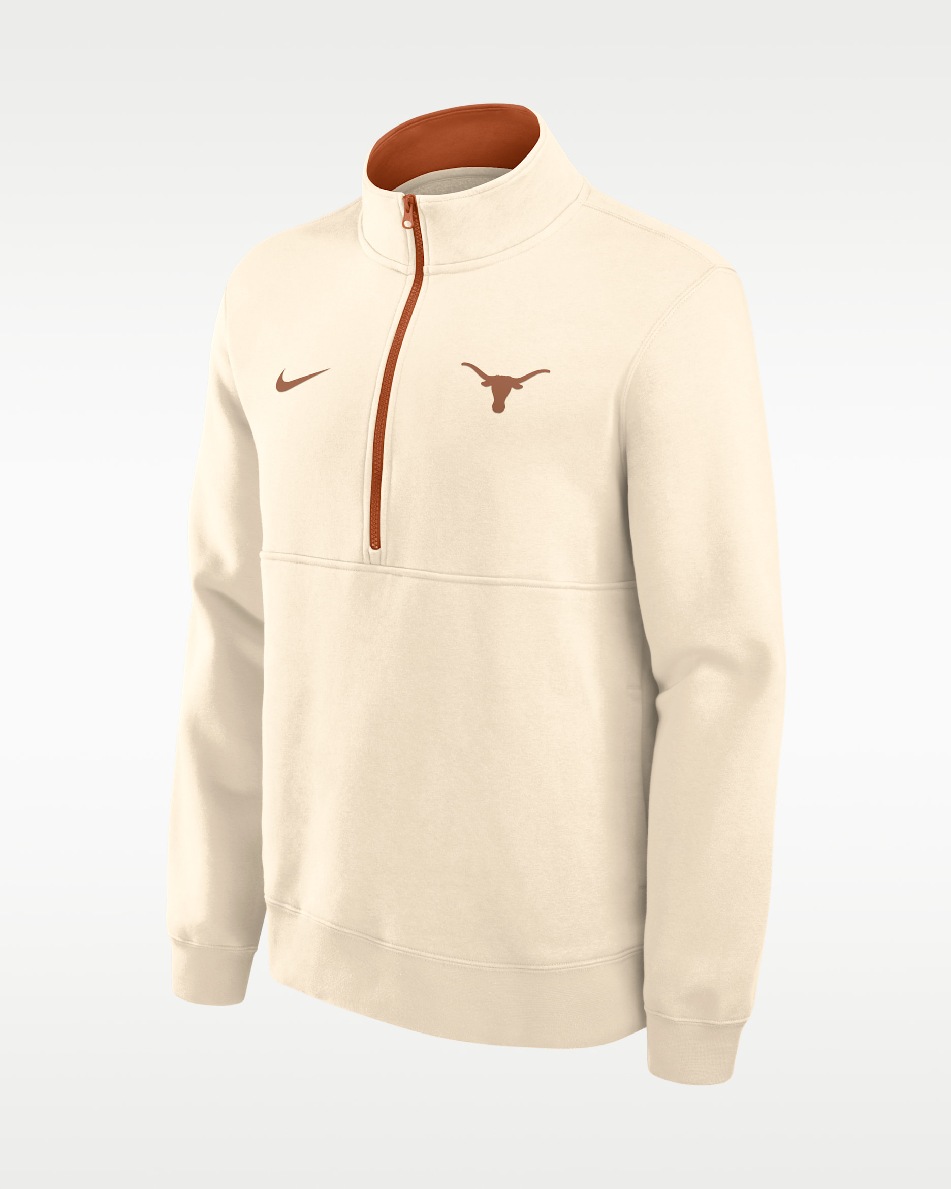Texas Primetime Primary Logo Men's Nike College 1/2-Zip Crew - Natural/Desert Orange