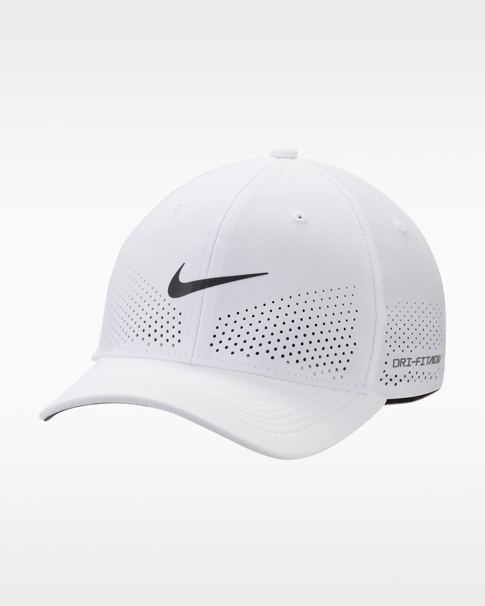 Gorra SwooshFlex estructurada Nike Dri-FIT ADV Rise - Blanco/Antracita/Negro