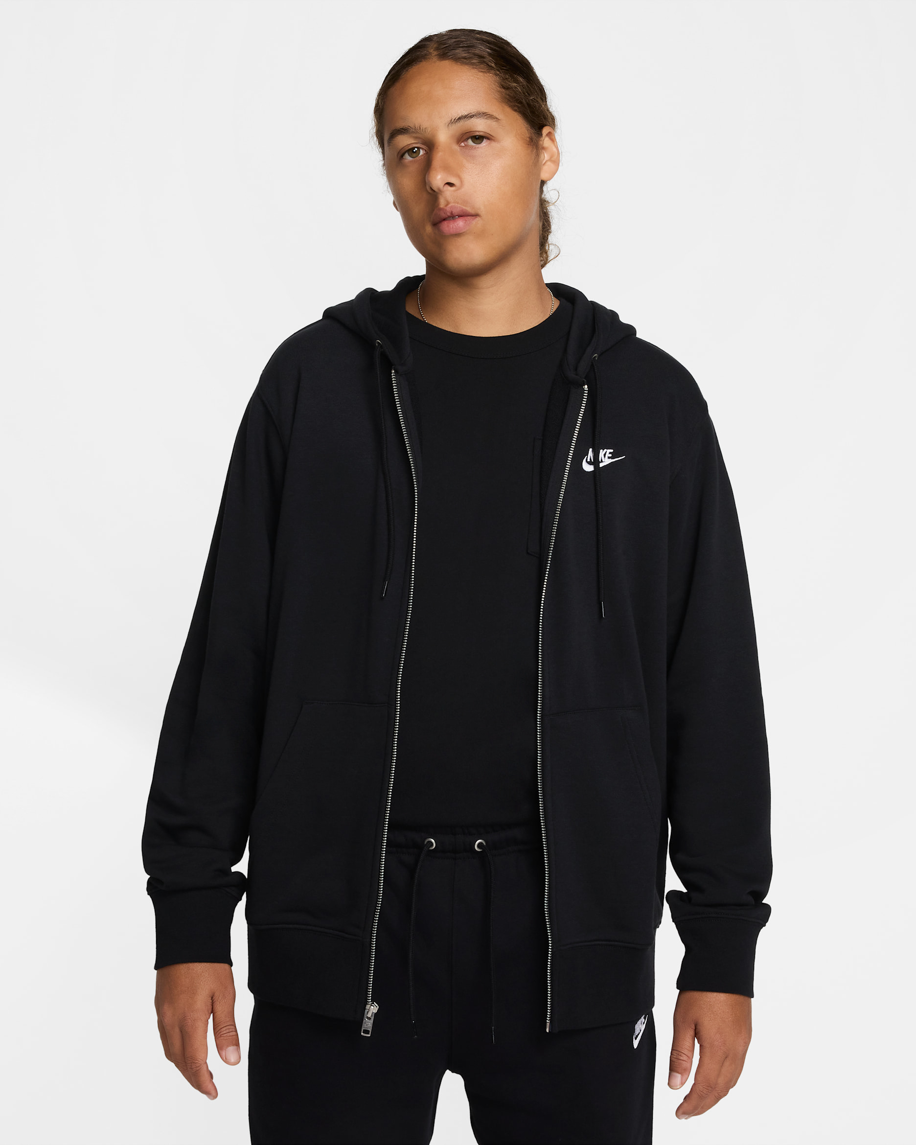 Nike Club hoodie van sweatstof met rits voor heren - Zwart/Zwart/Wit