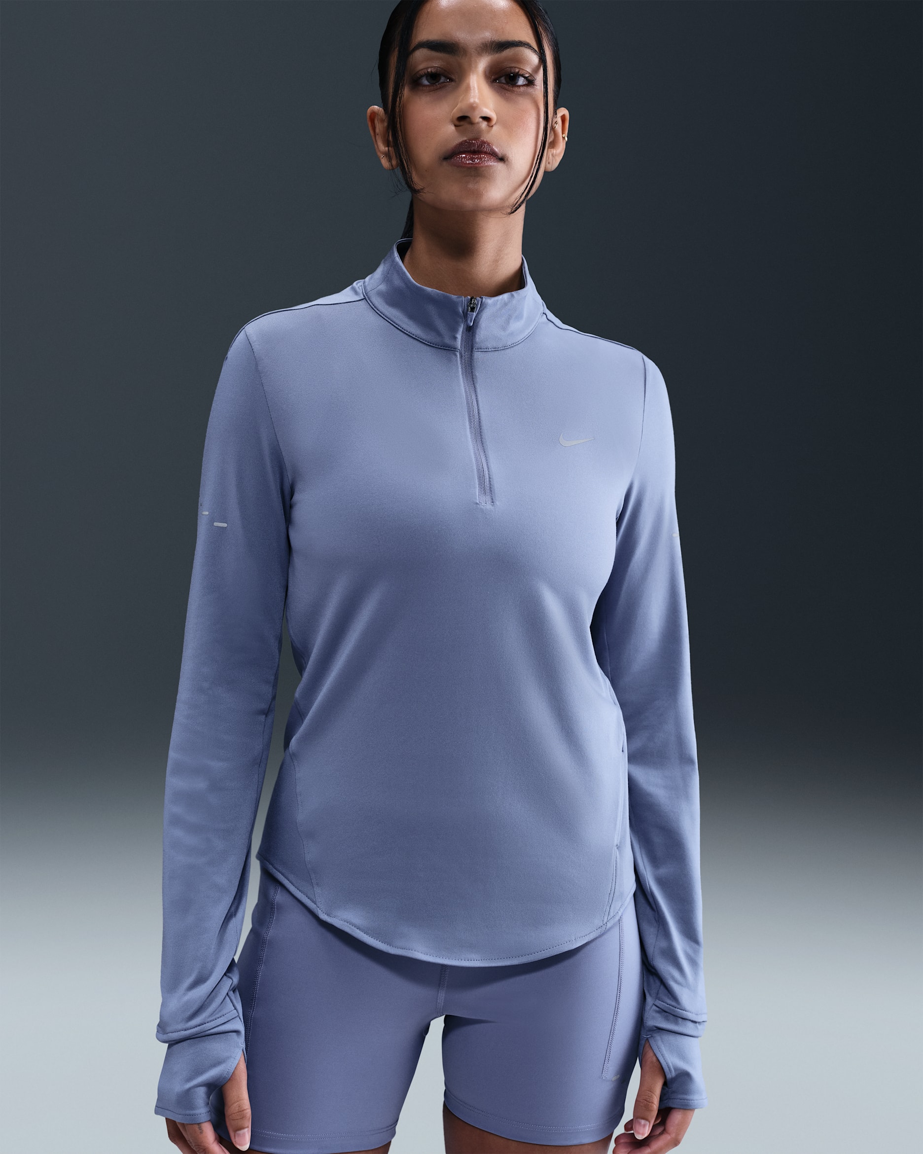 Playera de correr Dri-FIT UV de cierre de 1/4 para mujer Nike Swift - Índigo mundial