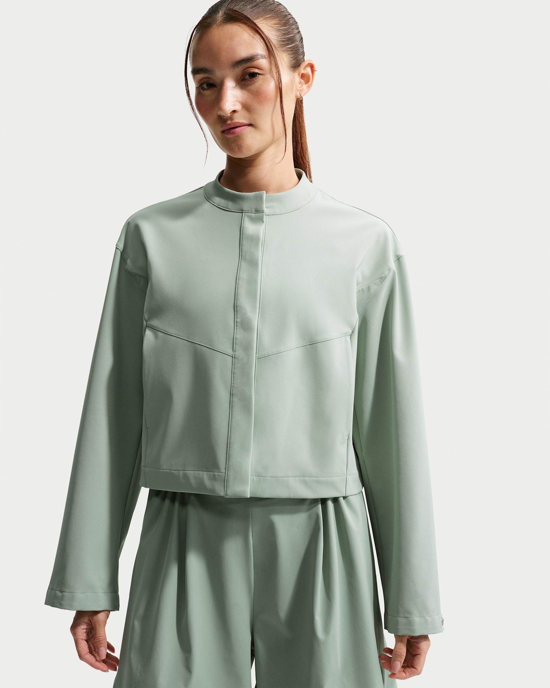 Nike 24.7 PerfectStretch Women's Dri-FIT Loose-Fit Cropped Jacket - Steam/Steam/Dutch Green