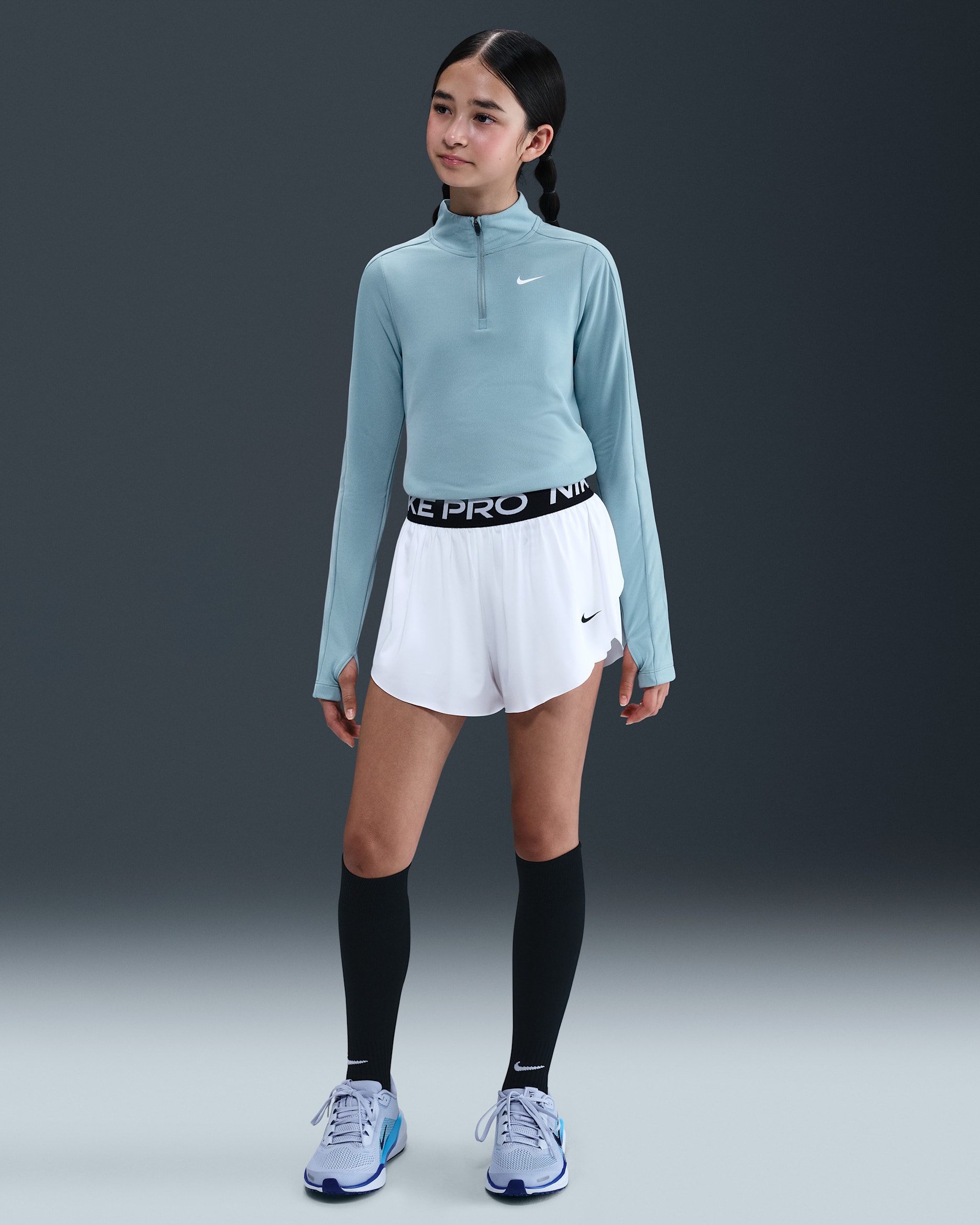 Nike Pro Big Kids' (Girls') Dri-FIT 2-in-1 Shorts - White/Black/Black