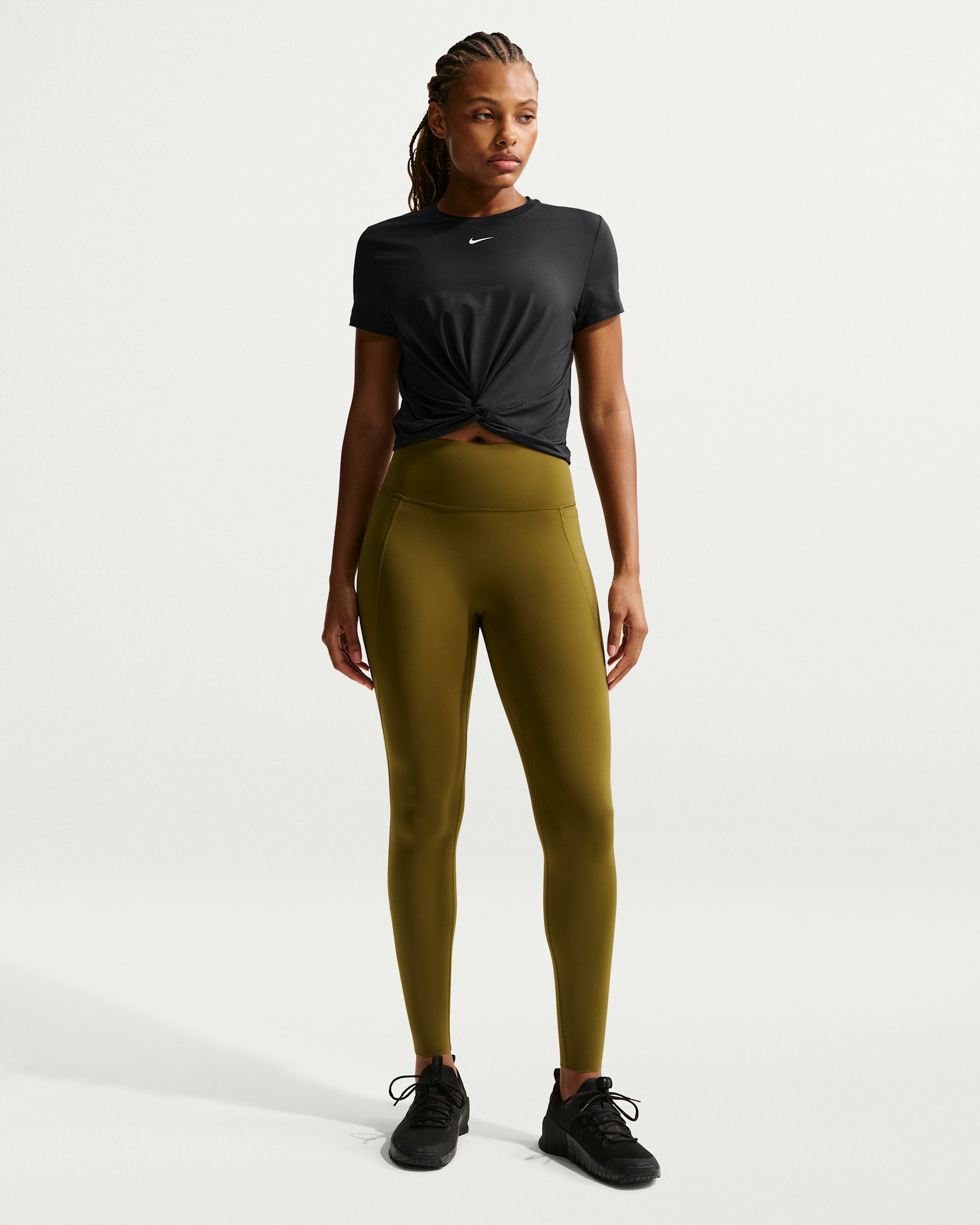 Nike Universa Leggings in voller Länge mit hohem Bund und ohne Frontnaht (Damen) - Olive Flak/Olive Flak/Peat Moss