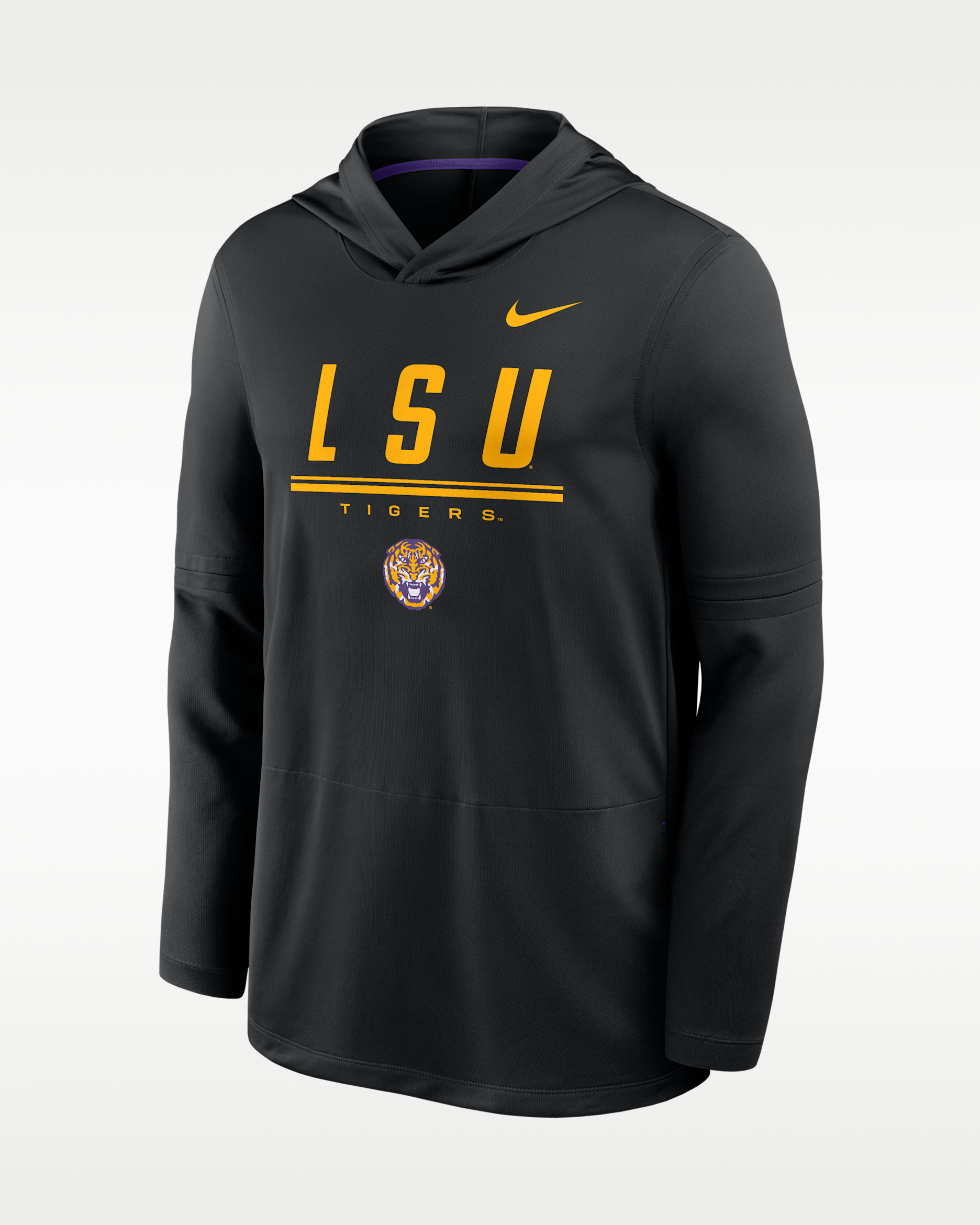 LSU Sideline Men's Nike Dri-FIT College Long-Sleeve Hooded Top - Black/Court Purple