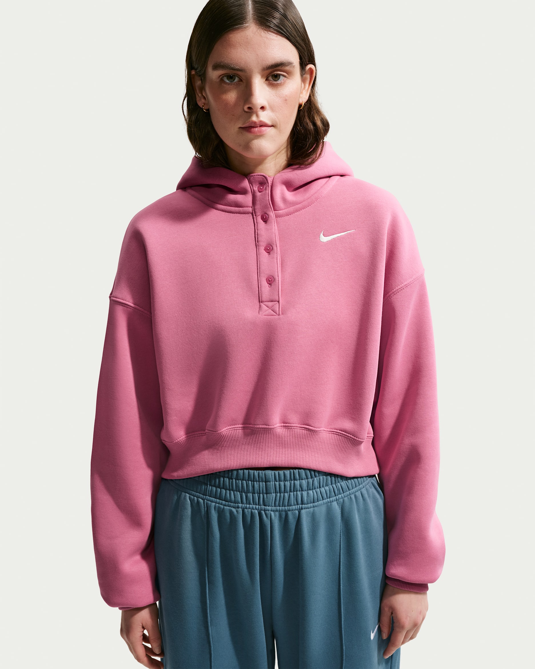 Nike Sportswear Phoenix Fleece Women's Oversized Cropped Henley Hoodie - Peony/Sail