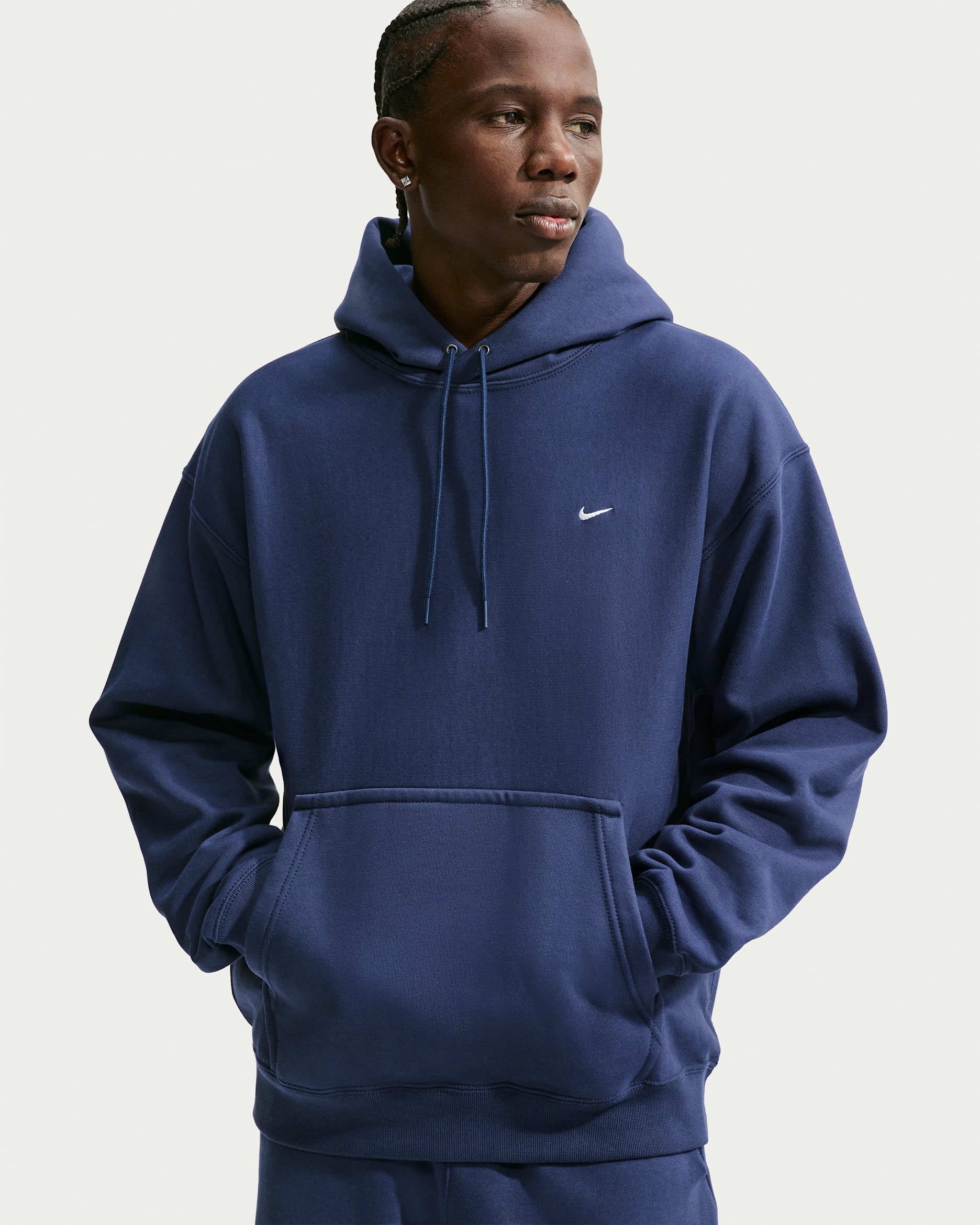 Nike Solo Swoosh Men's Pullover Hoodie - Midnight Navy/Midnight Navy/White