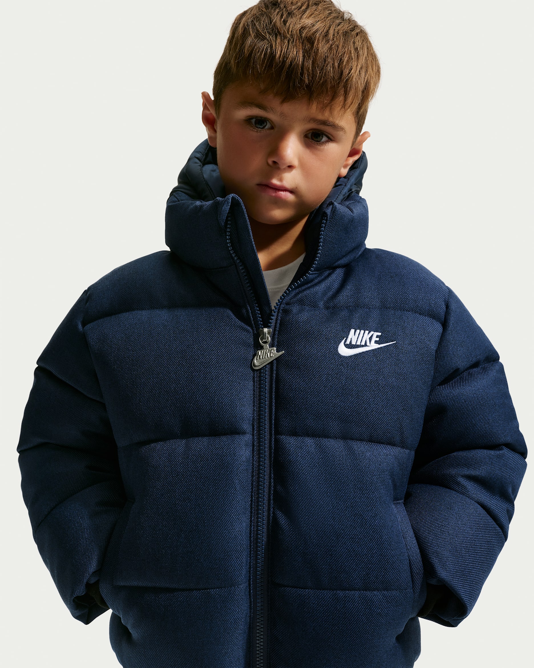 Nike Little Kids' Heathered Twill Puffer Jacket - Midnight Navy