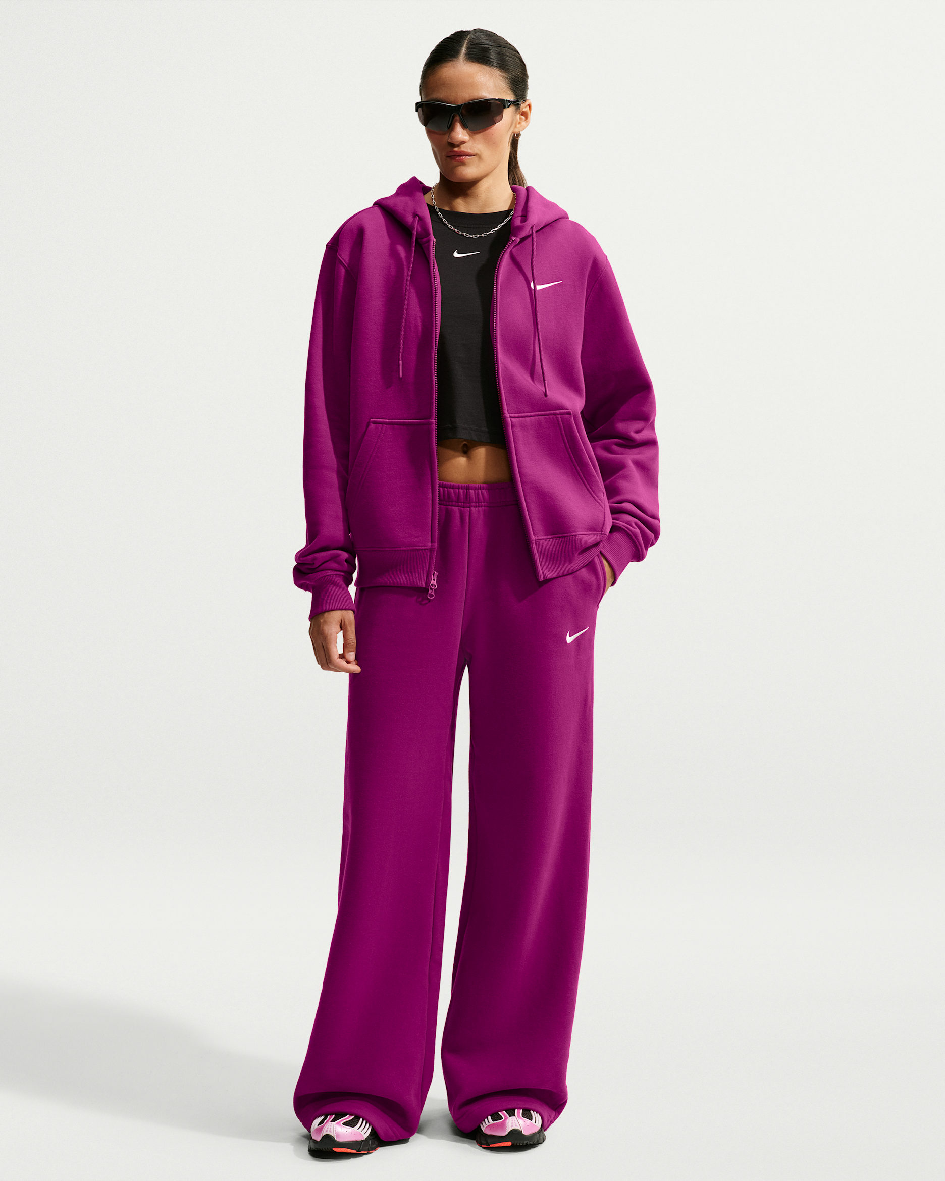 Pants de tiro medio y pierna amplia para mujer Nike Studio Fleece Medium Weight - Baya genuino/Vela