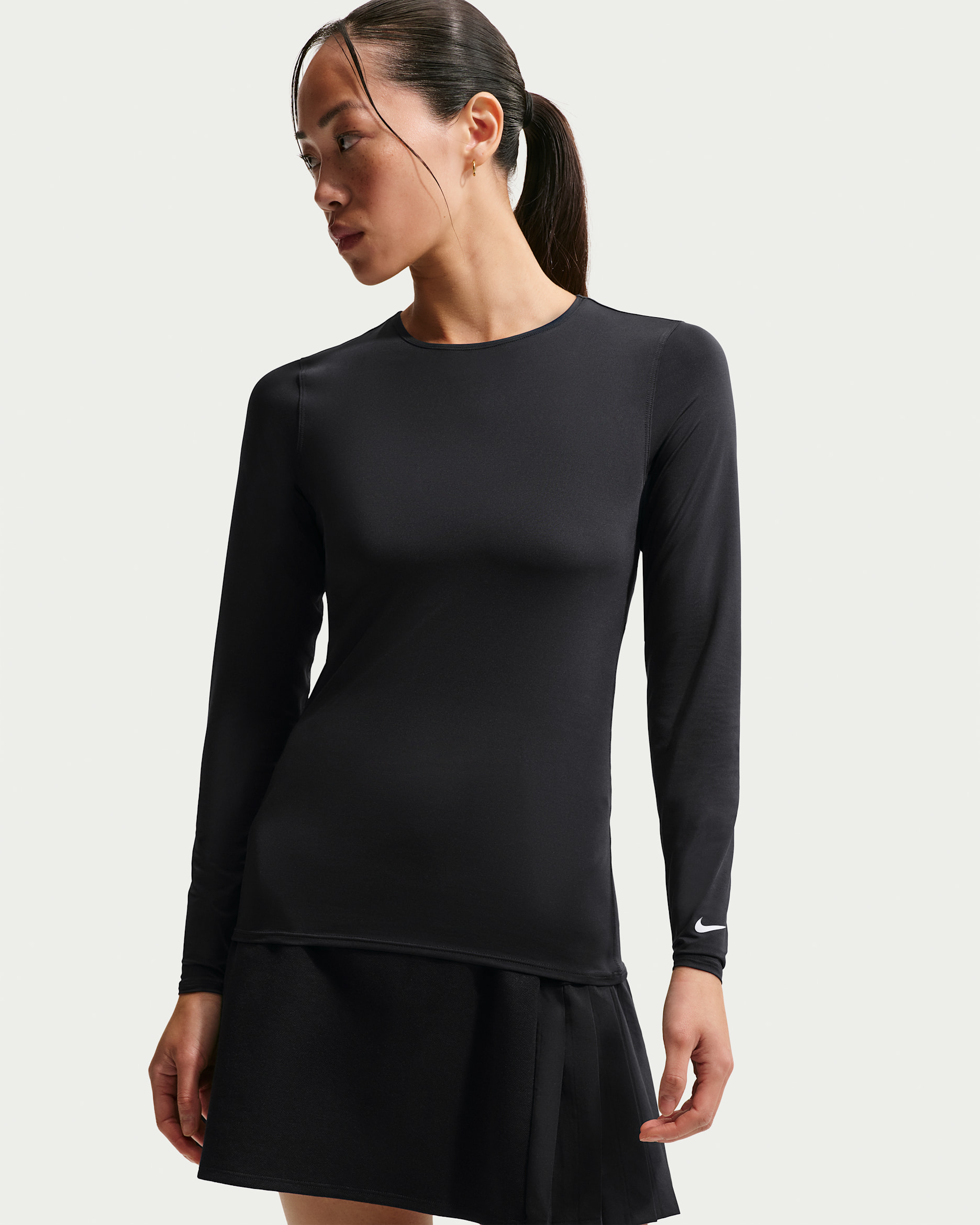나이키 골프 클럽 여성 드라이 핏 UV 긴팔 골프 탑 - 블랙/화이트