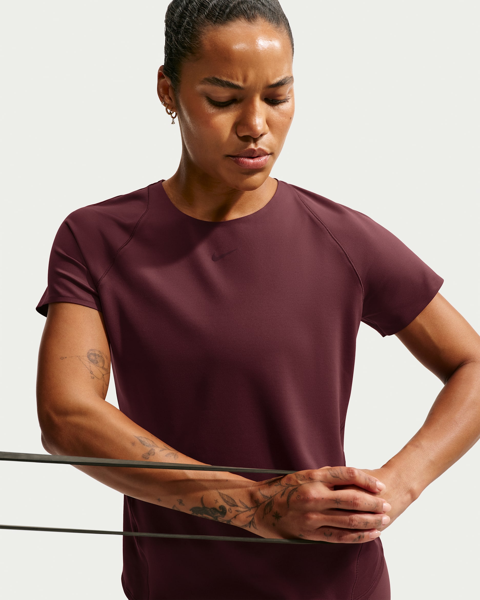 Nike Universa Women's Dri-FIT Short-Sleeve Top - Mystic Dates/Burgundy Crush