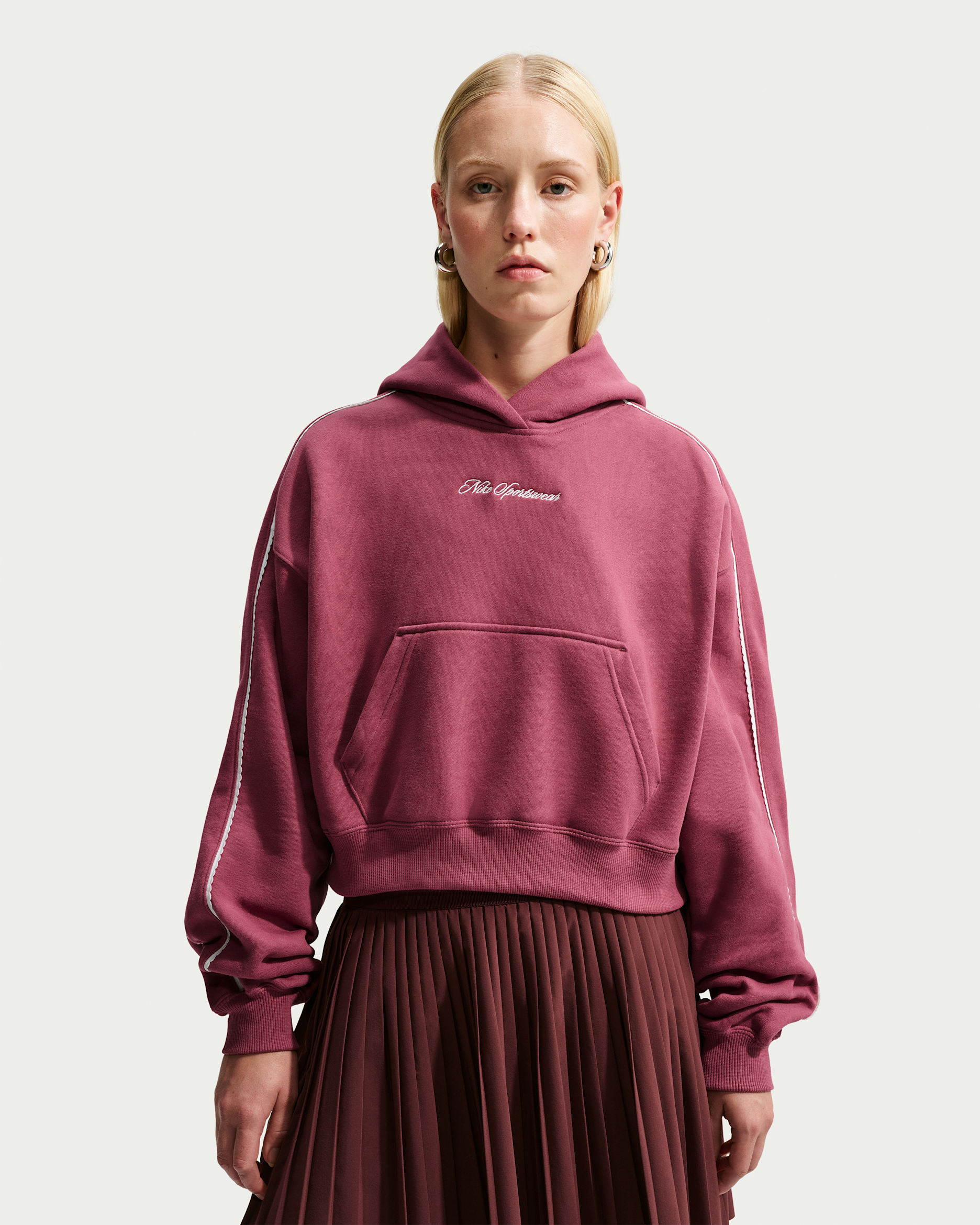 Nike Studio Fleece Medium Weight Women's Cropped Pullover Hoodie - Pink Smoke/Sail/Pink Smoke