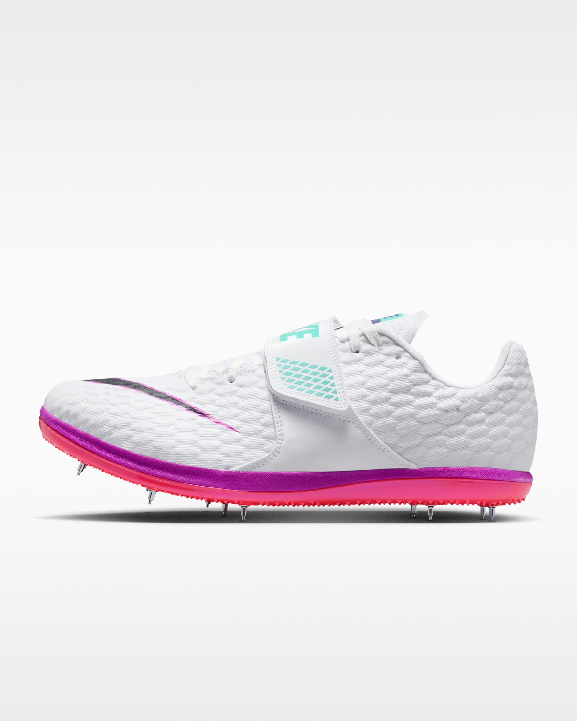 Spikes para salto y atletismo Nike High Jump Elite - Blanco/Carmesí brillante/Hipervioleta/Obsidiana