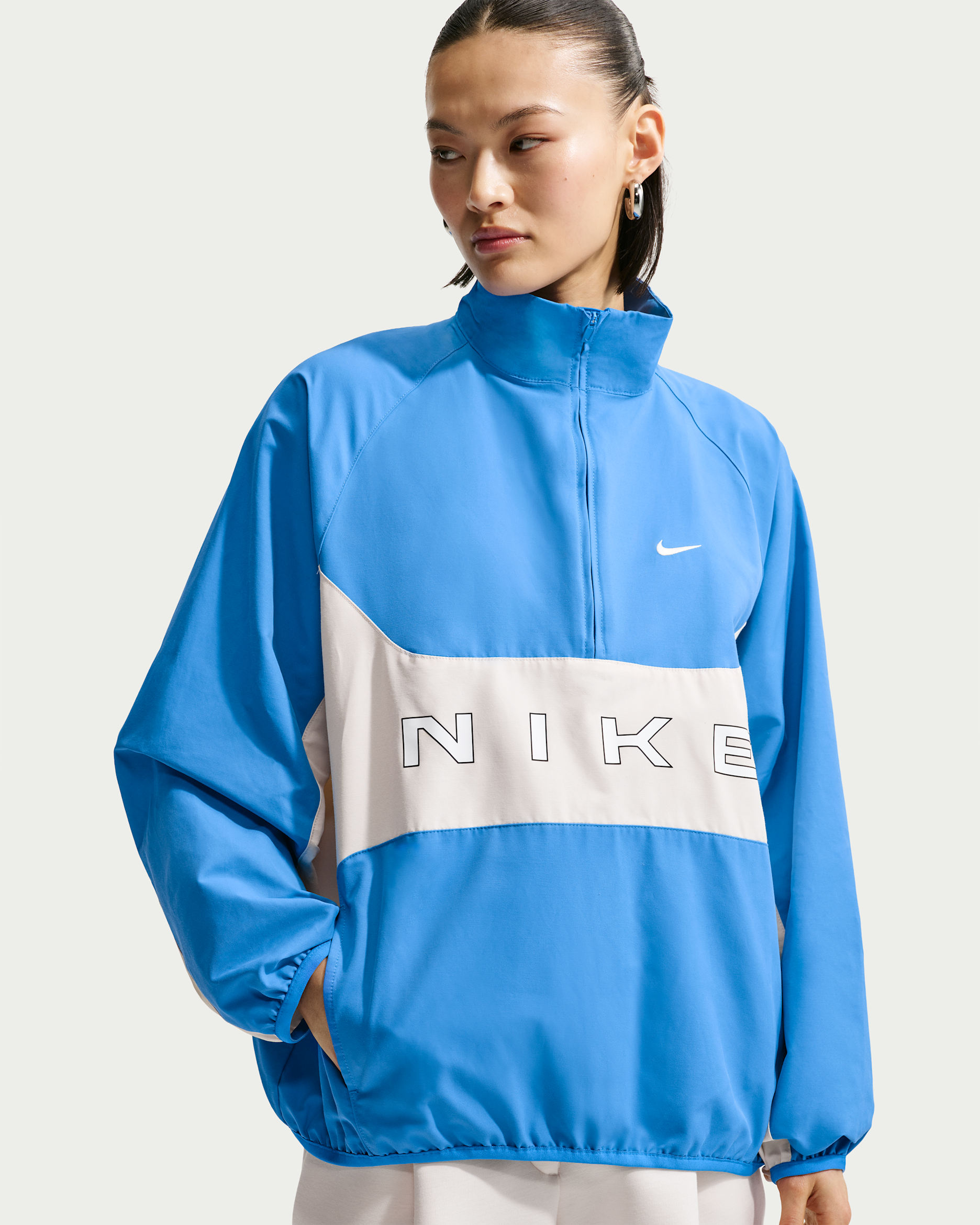 나이키 스포츠웨어 여성 오버사이즈 쿼터집 재킷 - 라이트 포토 블루/초크/초크