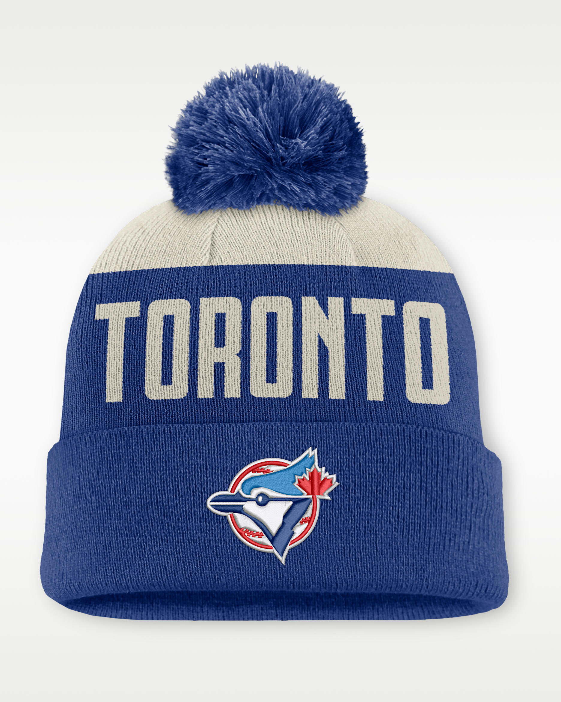 Toronto Blue Jays Cooperstown Peak Men's Nike MLB Cuffed Pom Beanie - White/Blue
