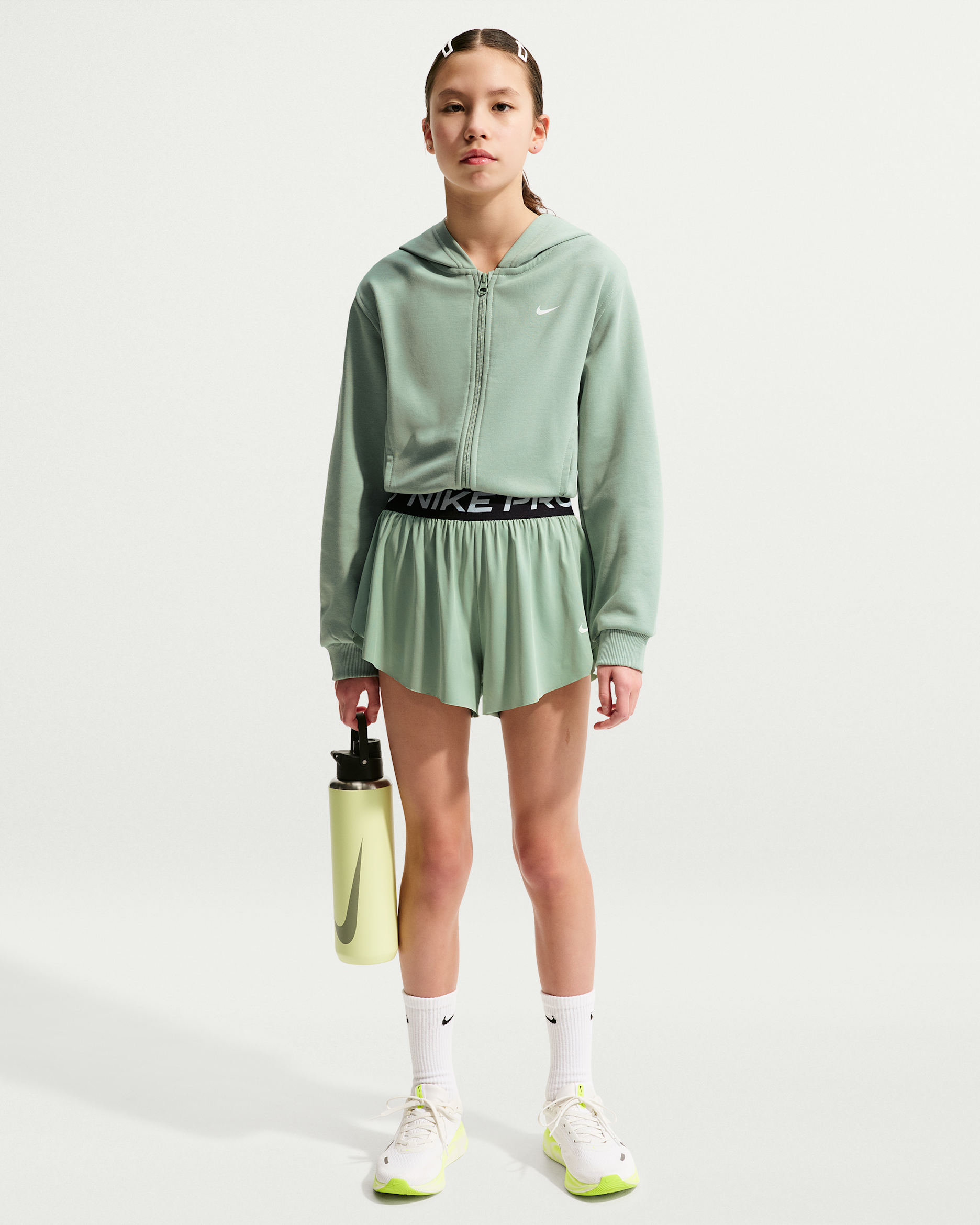 Nike Pro Older Kids' (Girls') Dri-FIT 2-in-1 Shorts - Steam/Black/White