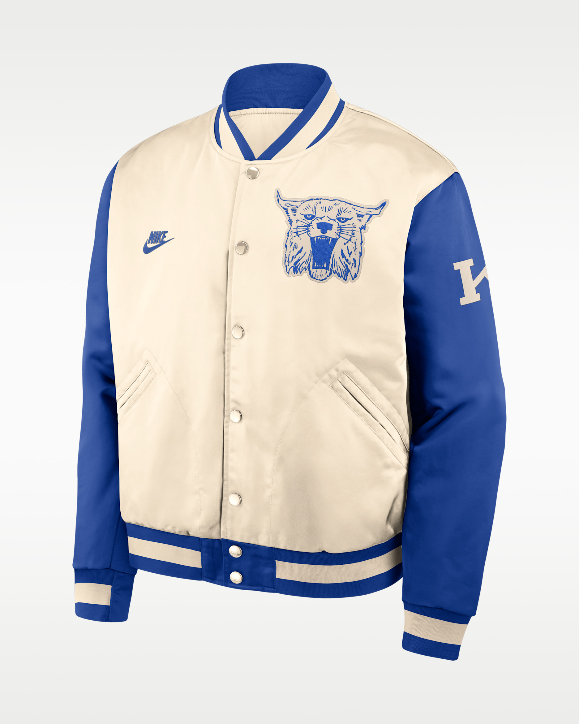 Kentucky Legacy Men's Nike College Full-Snap Bomber Jacket - Natural/Royal