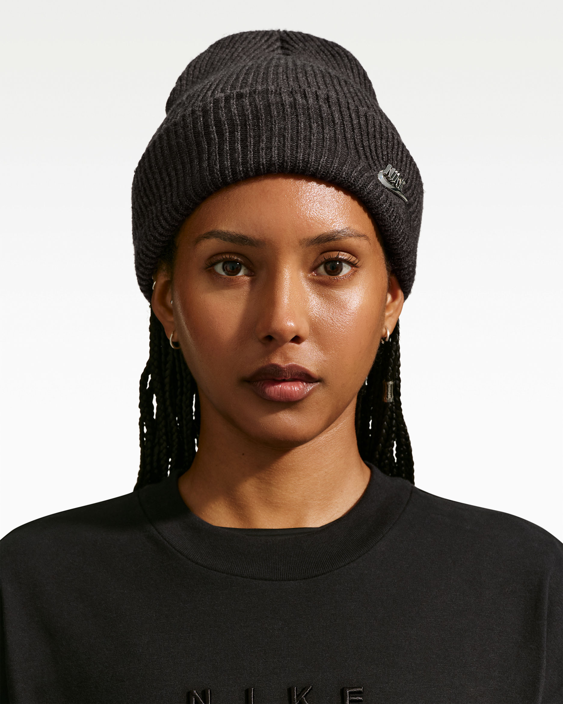 Nike Peak Tall-Cuff Metal Futura Beanie - Black Heather/Metallic Silver