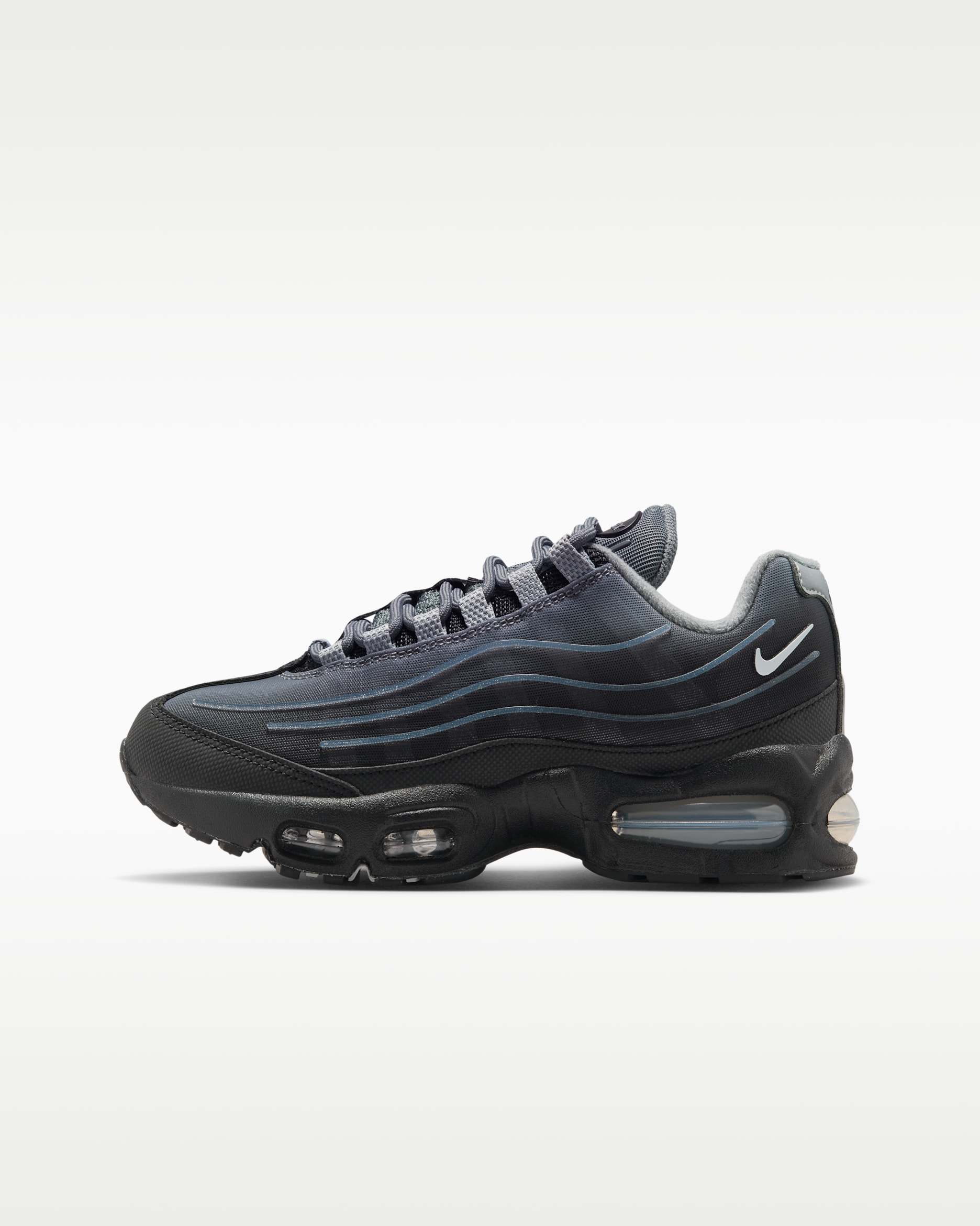 Nike Air Max 95 'Big Bubble' Tech Older Kids' Shoes - Black/Smoke Grey/Metallic Silver/Wolf Grey