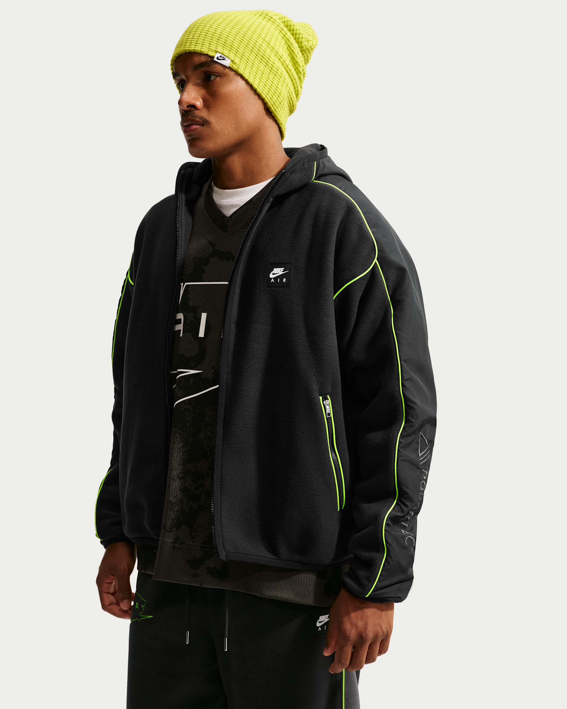 Nike Air Polartec® Men's Therma-FIT Track Jacket - Black/Volt/Dark Smoke Grey