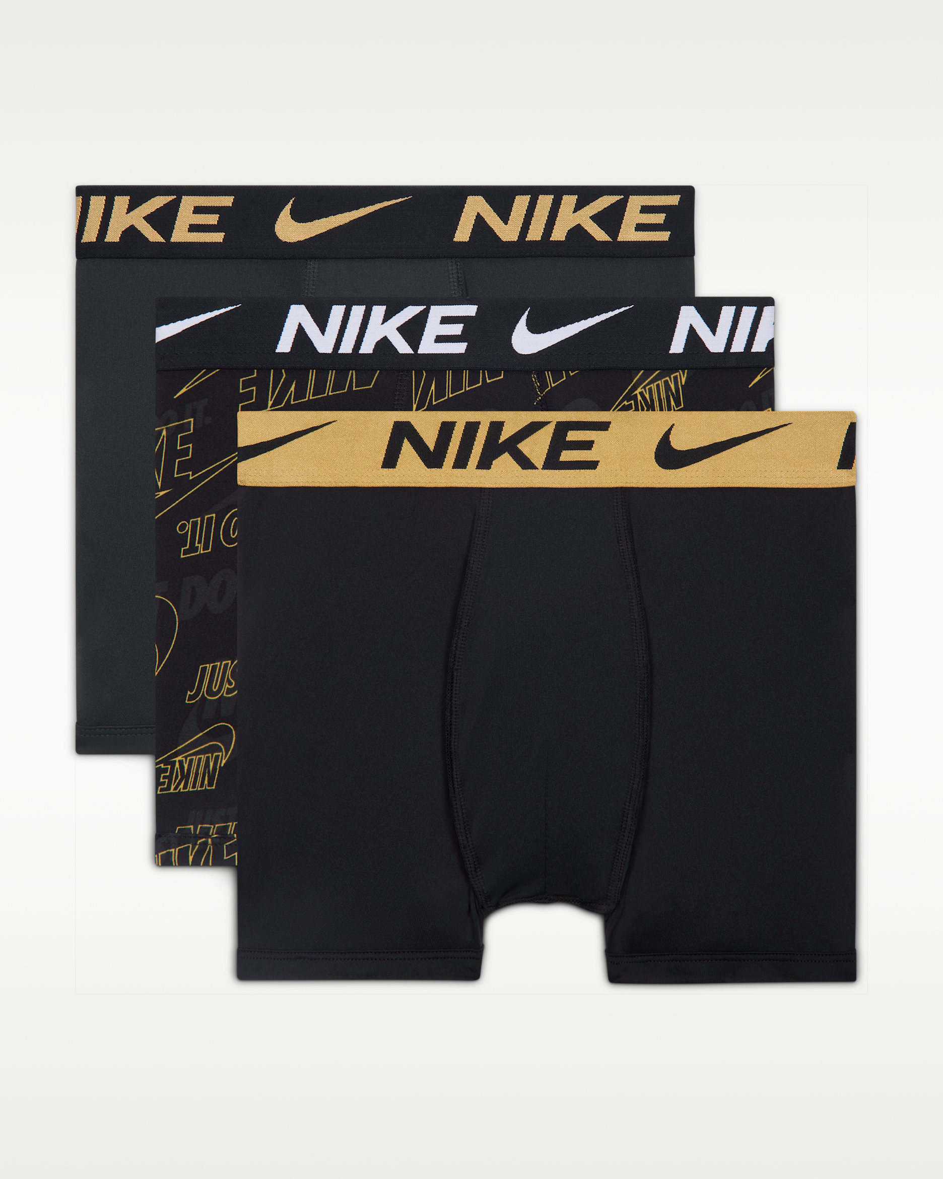 Nike Dri-FIT Essentials Big Kids' Printed Boxer Briefs (3-Pack) - Black