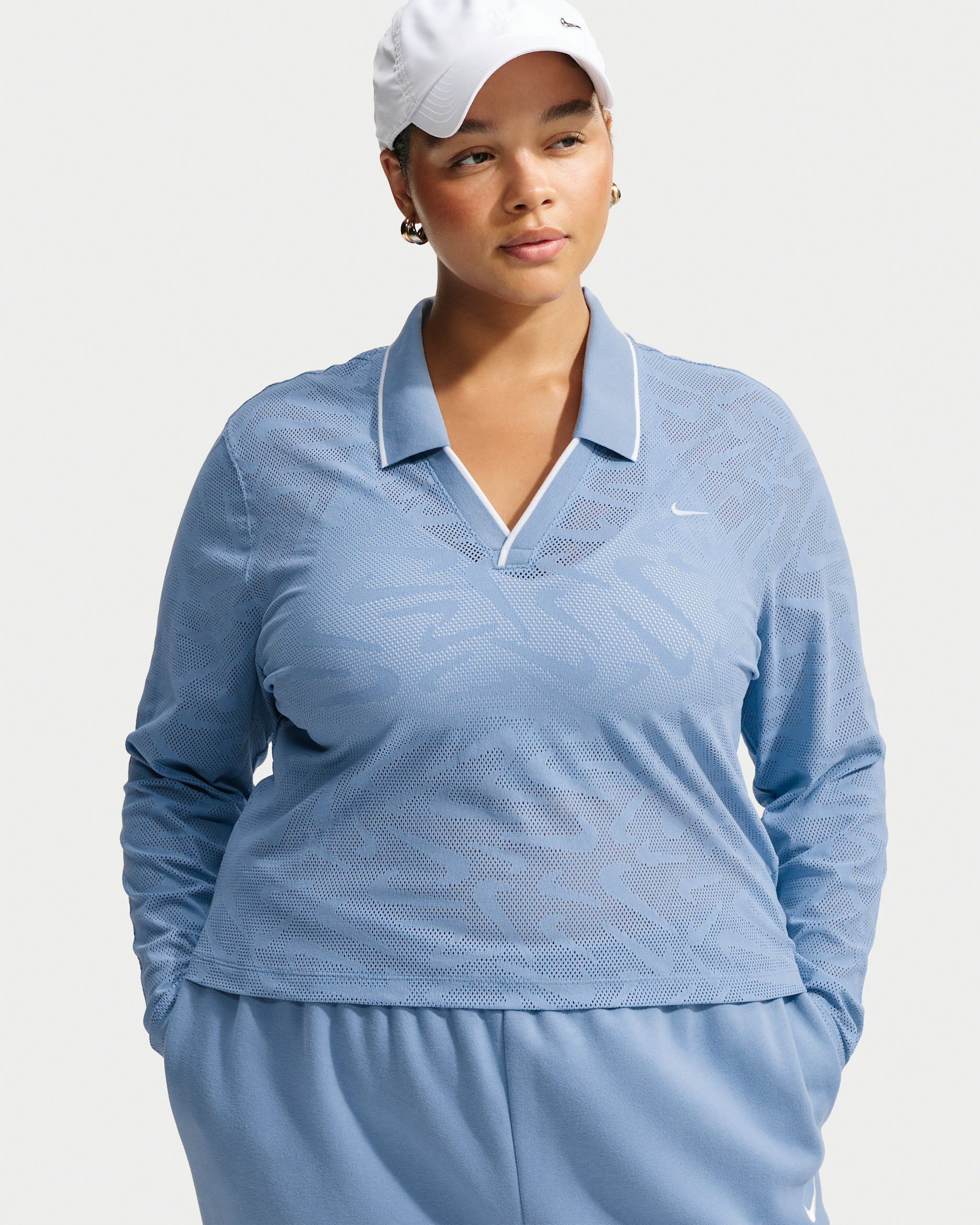 Nike Sportswear Chill Lace Women's Tight Mod-Cropped Long-Sleeve Top (Plus Size) - Work Blue/Work Blue/White/White