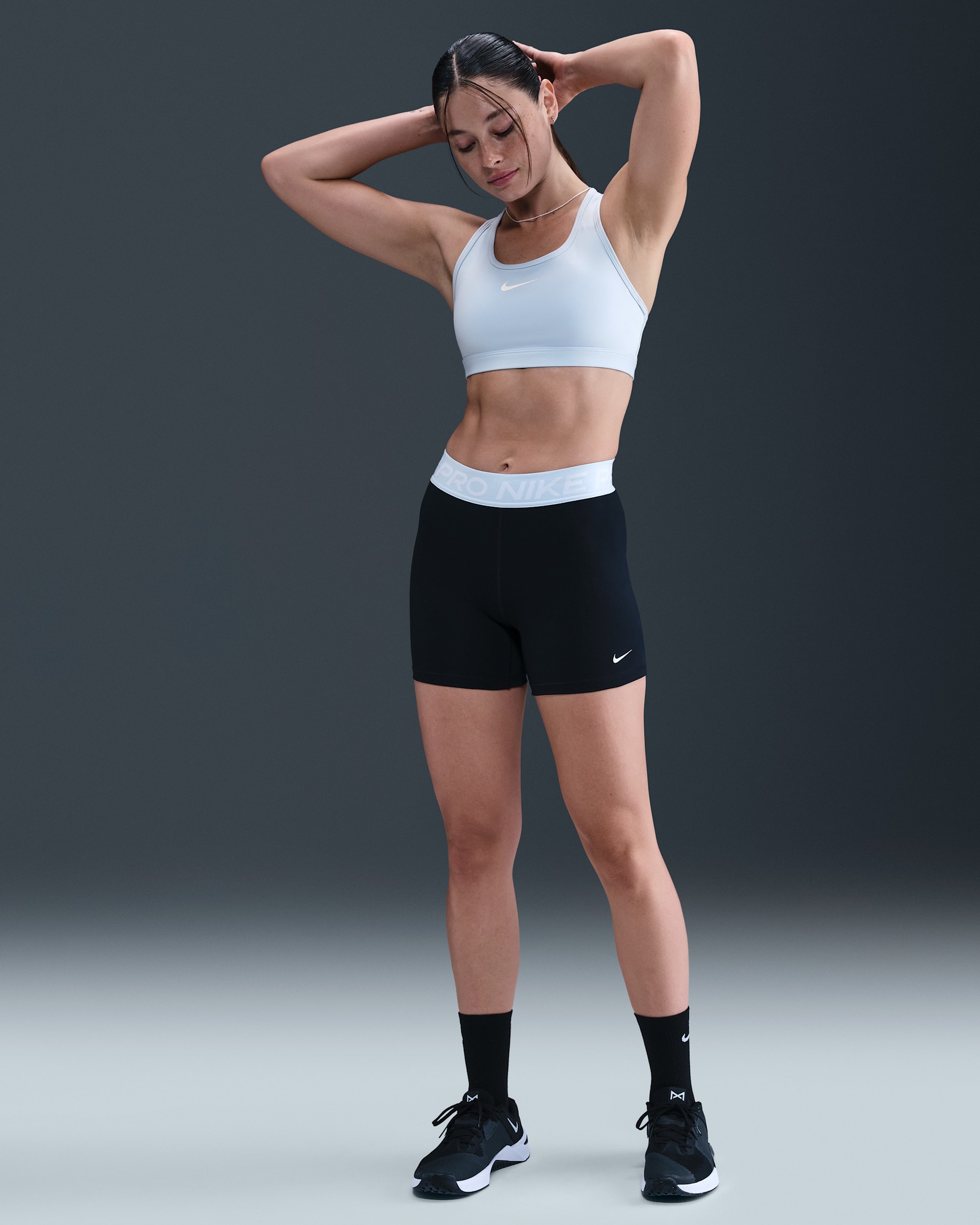 Shorts Nike Pro 365 de 13 cm para mujer (talla grande) - Negro/Azul celestino/Blanco
