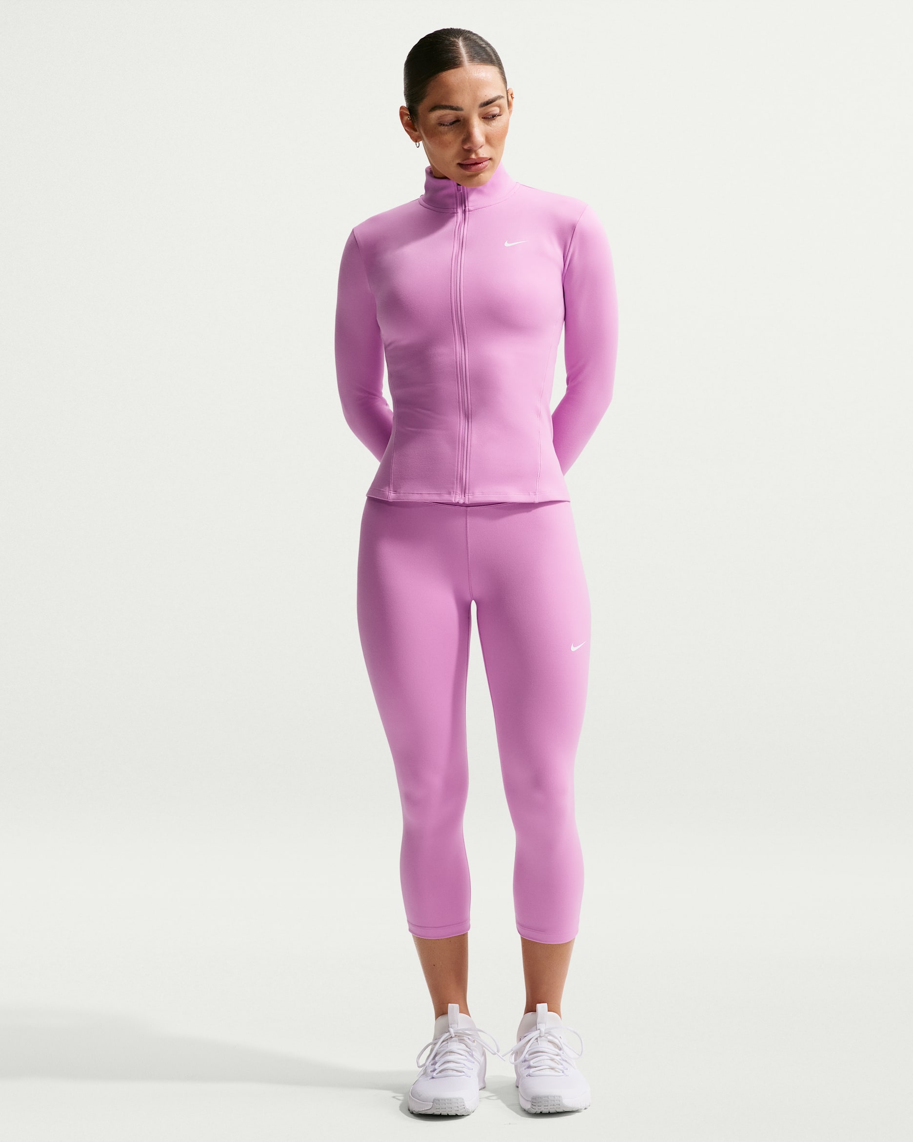 Leggings cropped de tiro alto para mujer Nike One - Magenta claro/Blanco