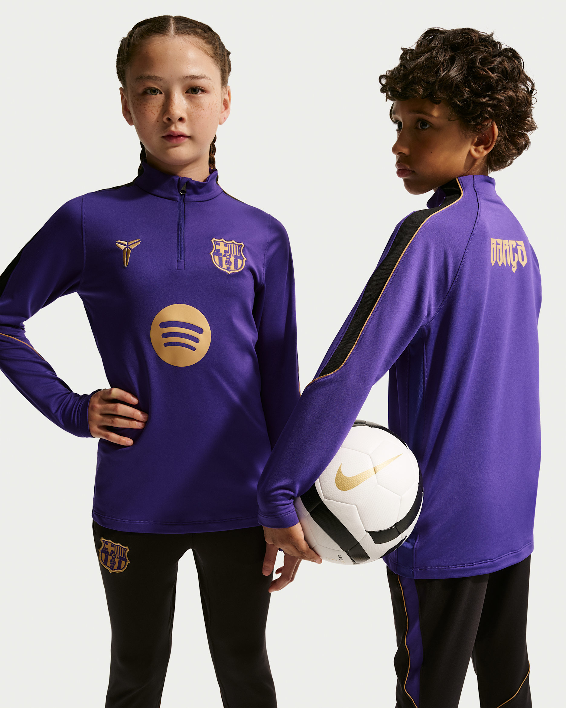 FC Barcelona Strike Away Big Kids' Kobe Dri-FIT Soccer Knit Drill Top - Field Purple/Black/Metallic Gold