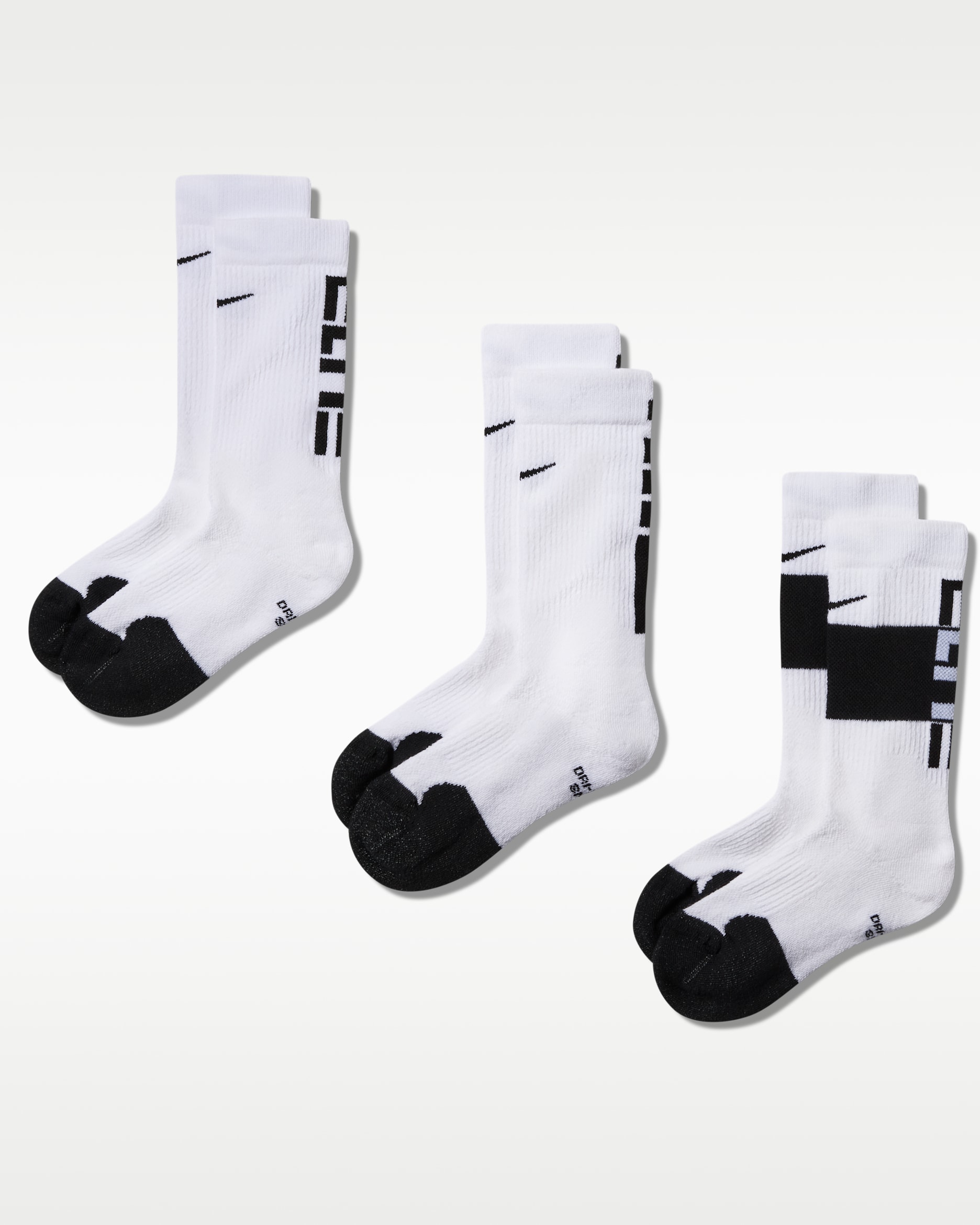 Nike Elite Kids' Basketball Crew Socks (3 Pairs) - White/Black