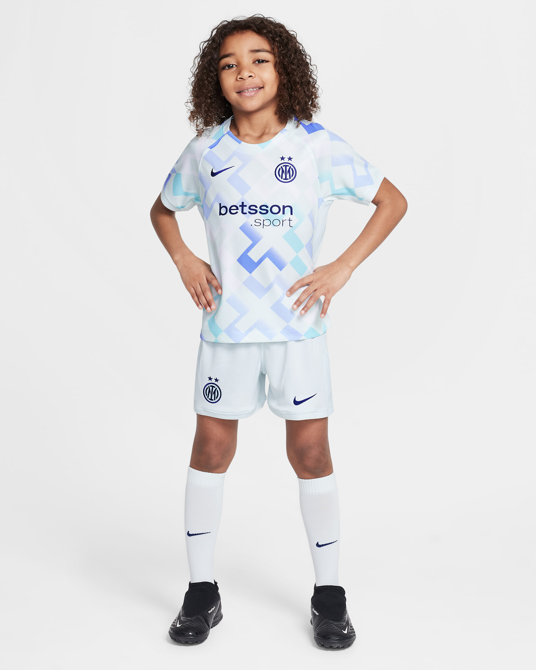 Inter Milan 2025/26 Stadium Away Younger Kids' Nike Football Replica 3-Piece Kit - Ghost Aqua/White/Blue Void