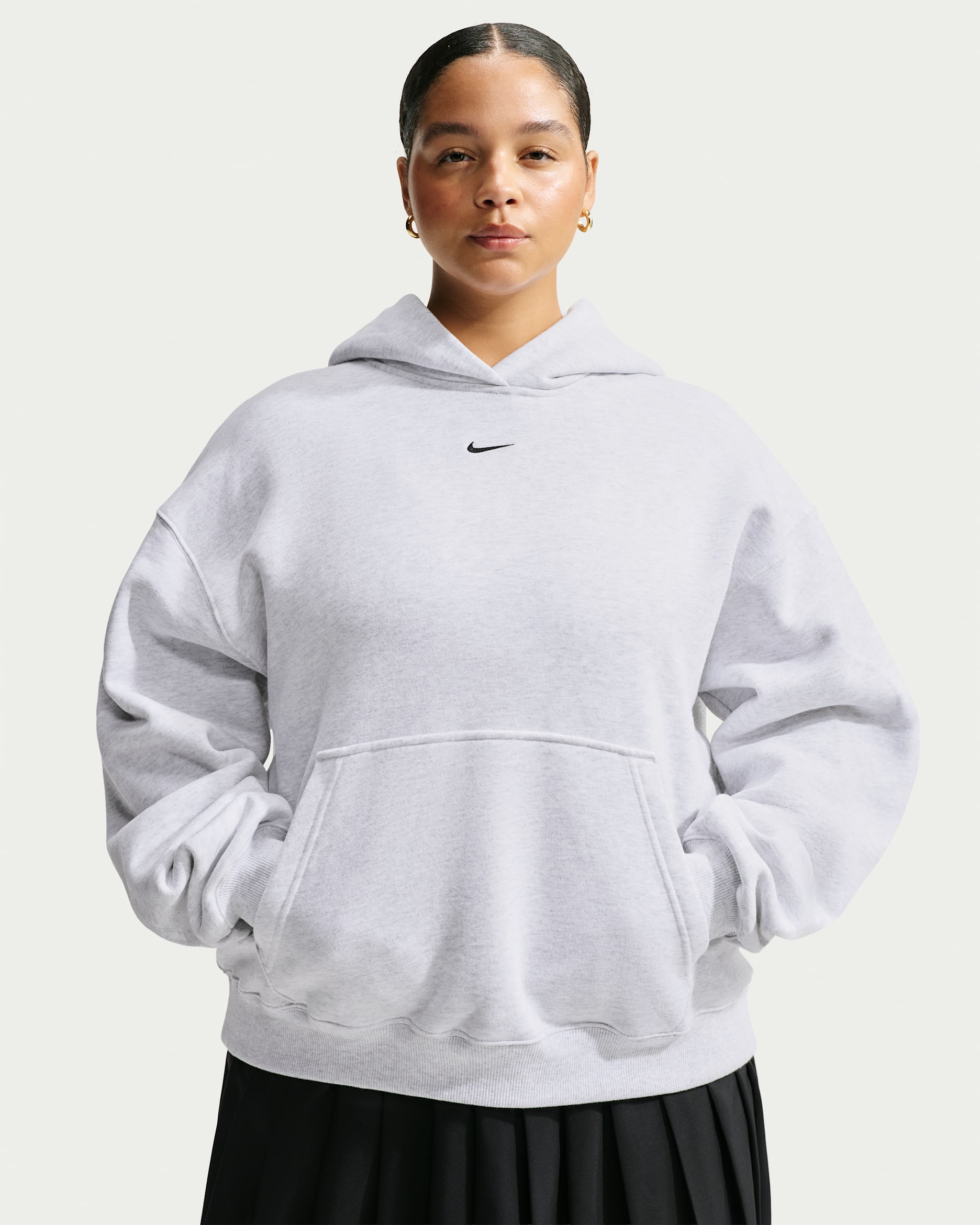 Nike Studio Fleece Medium Weight Women's Oversized Pullover Hoodie - Birch Heather/Black