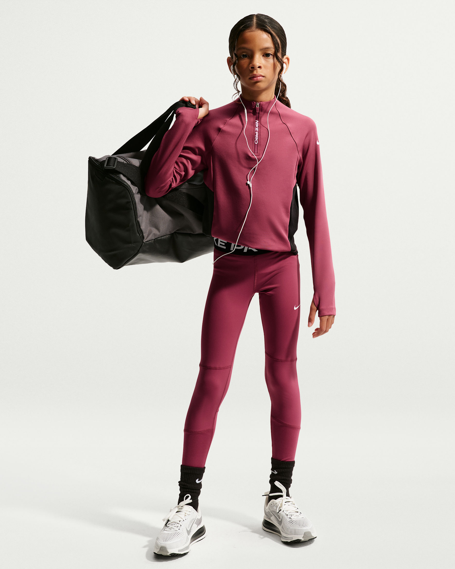 Leggings Nike Pro med medelhög midja för tjejer - Pink Smoke/Vit