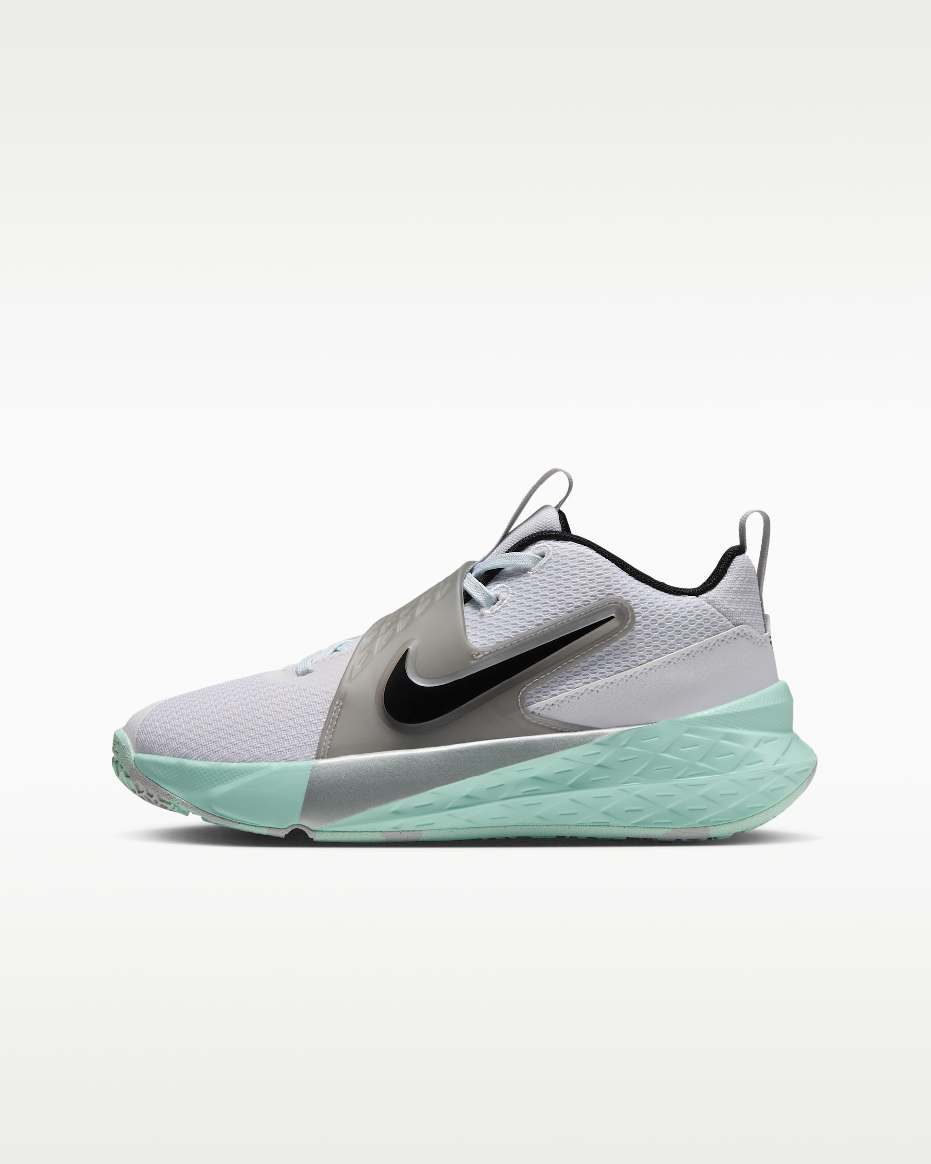 Nike Team Hustle D 12 Big Kids' Basketball Shoes - White/Mint Foam/Metallic Silver/Black