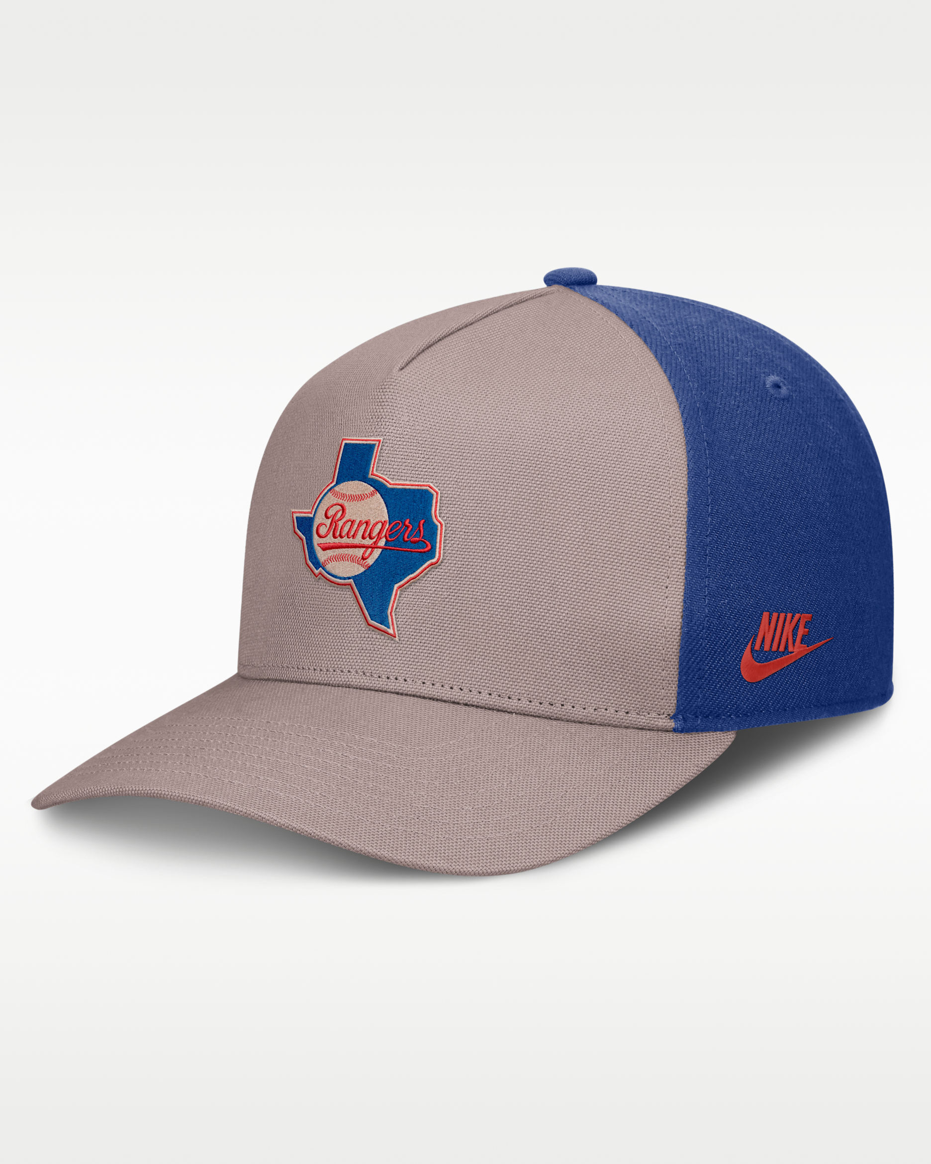Gorra Nike de la MLB ajustable con estructura A-Frame para hombre Texas Rangers Cooperstown Rise - Café claro leyenda/Azul