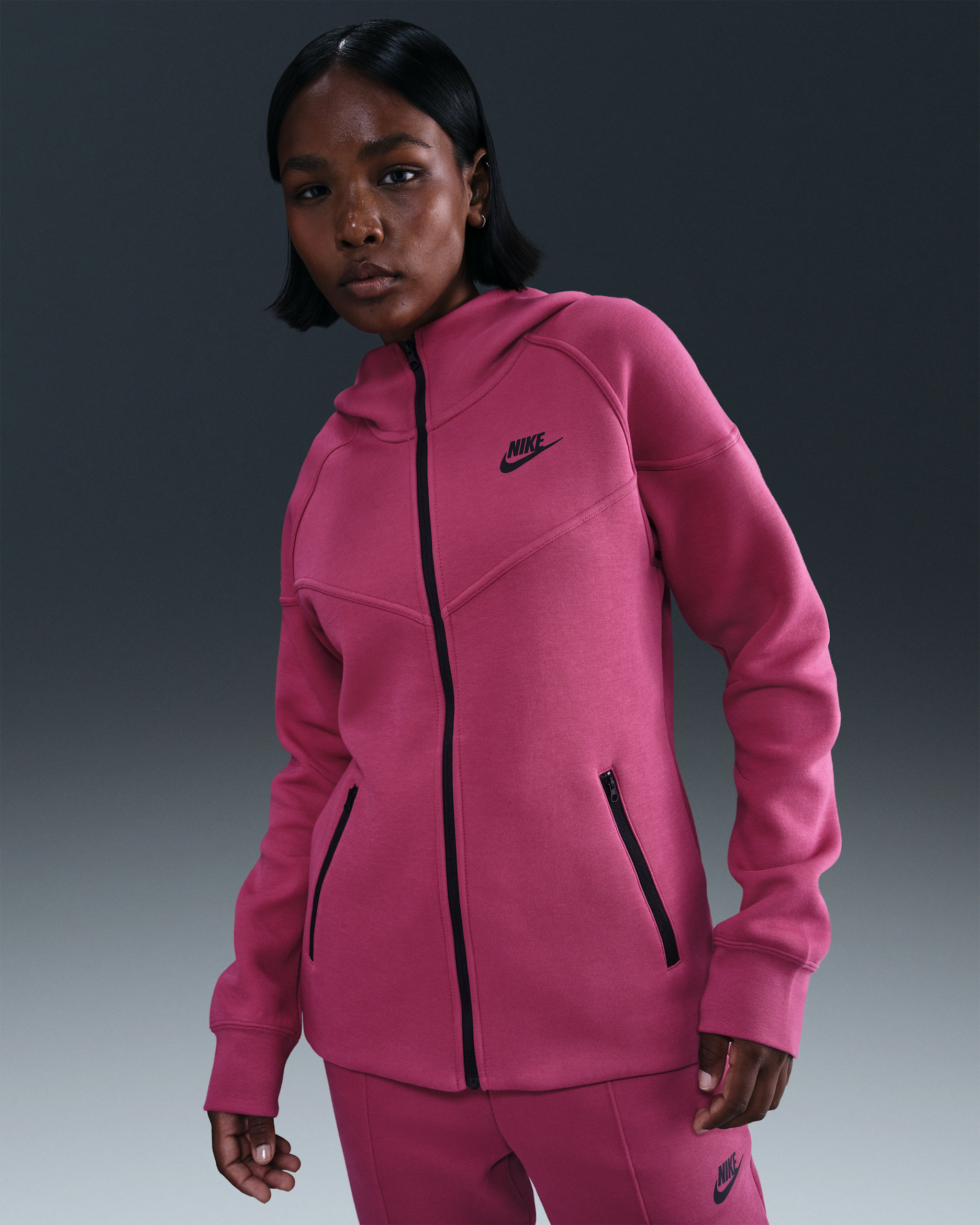 Sudadera con gorro de cierre completo para mujer Nike Sportswear Tech Fleece Windrunner - Remolacha dulce/Negro