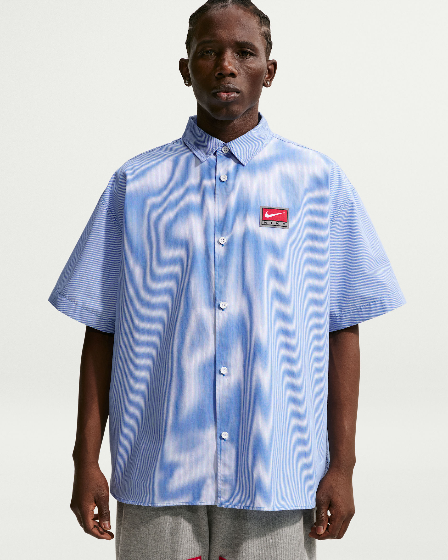 Nike Life Men's Short-Sleeve Button-Down Top - Pacific Blue/White/White