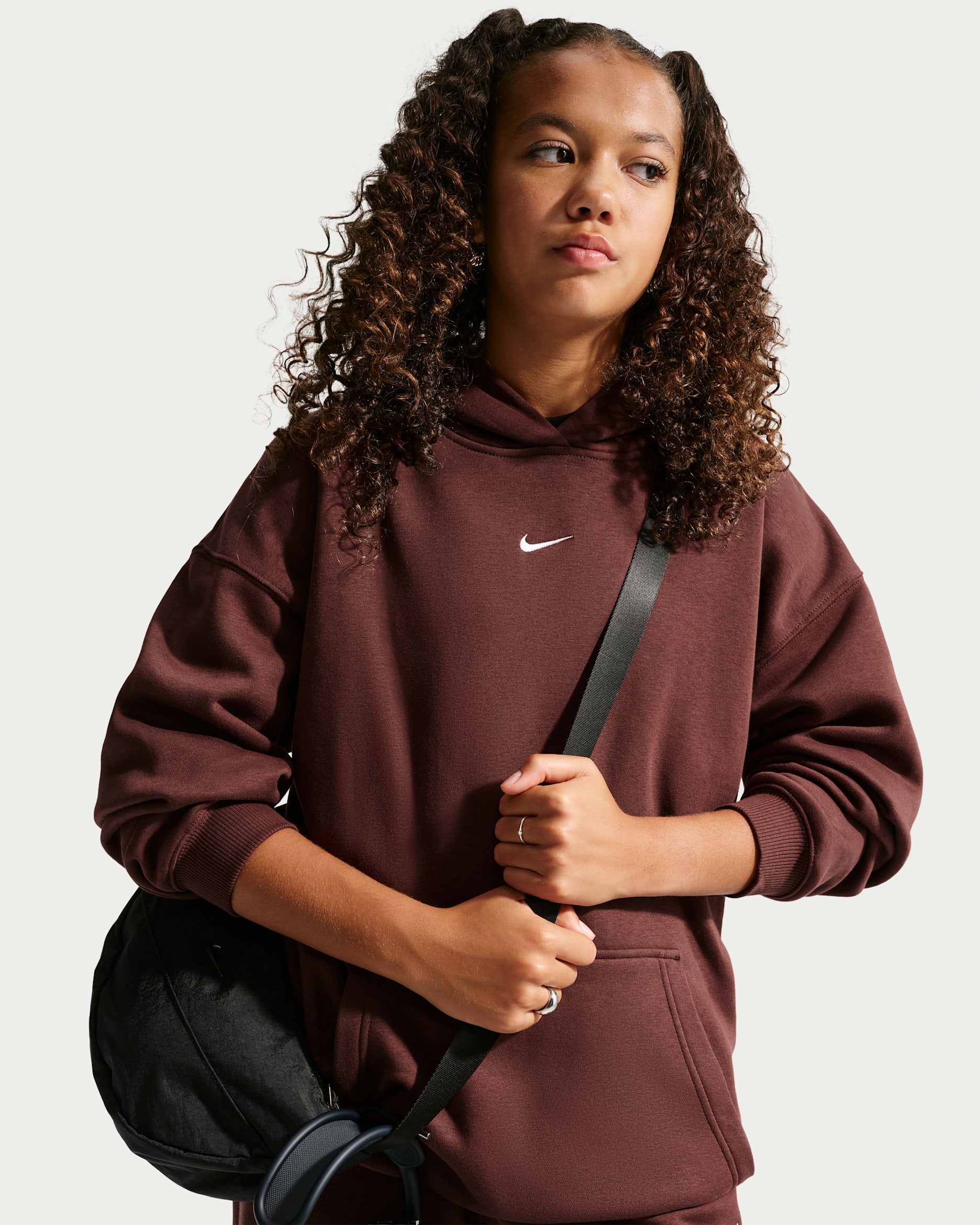 Sweat à capuche oversize Nike Sportswear Studio Fleece pour fille - Mystic Dates/Blanc