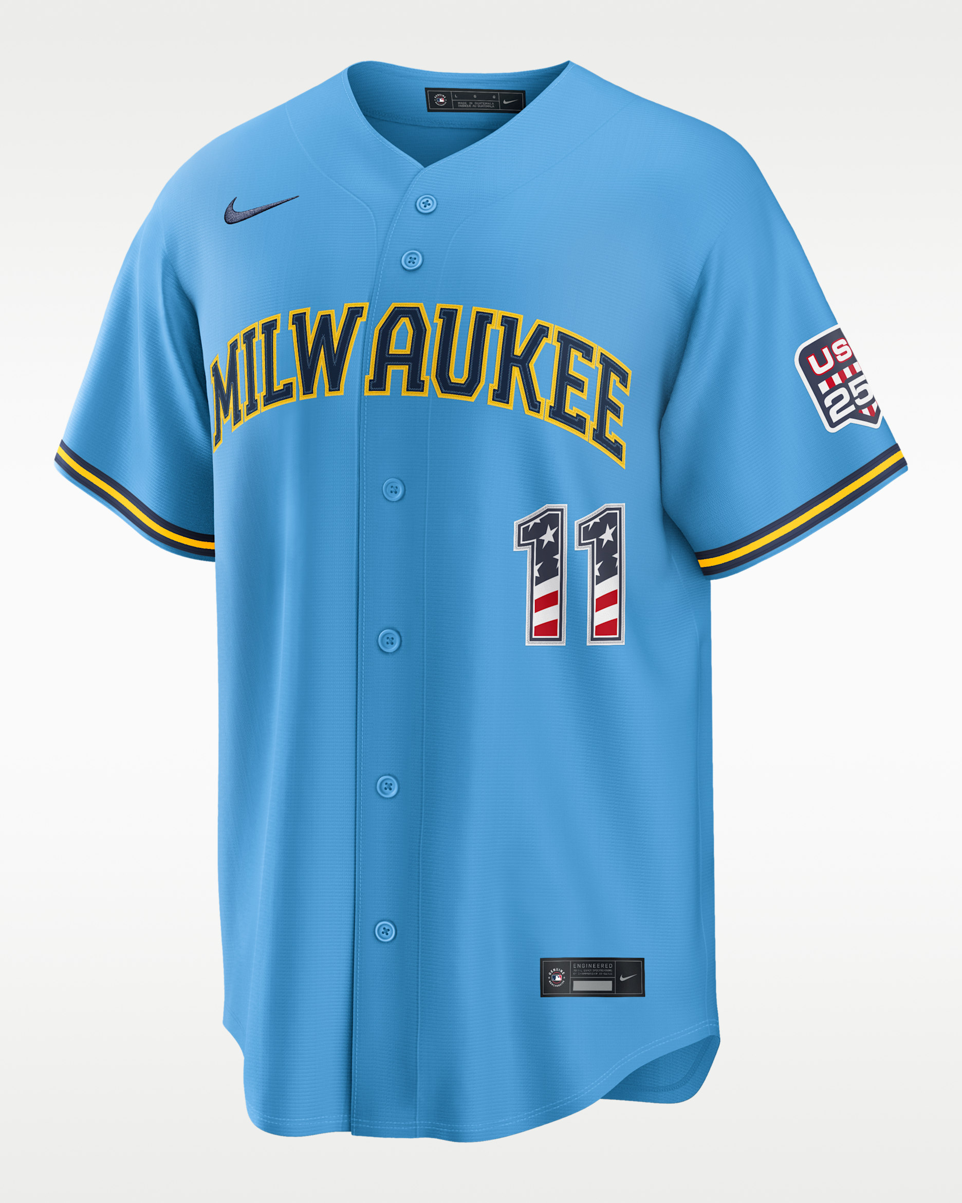 Jackson Chourio Milwaukee Brewers USA 250 Men's Nike MLB Stadium Jersey - Light Blue